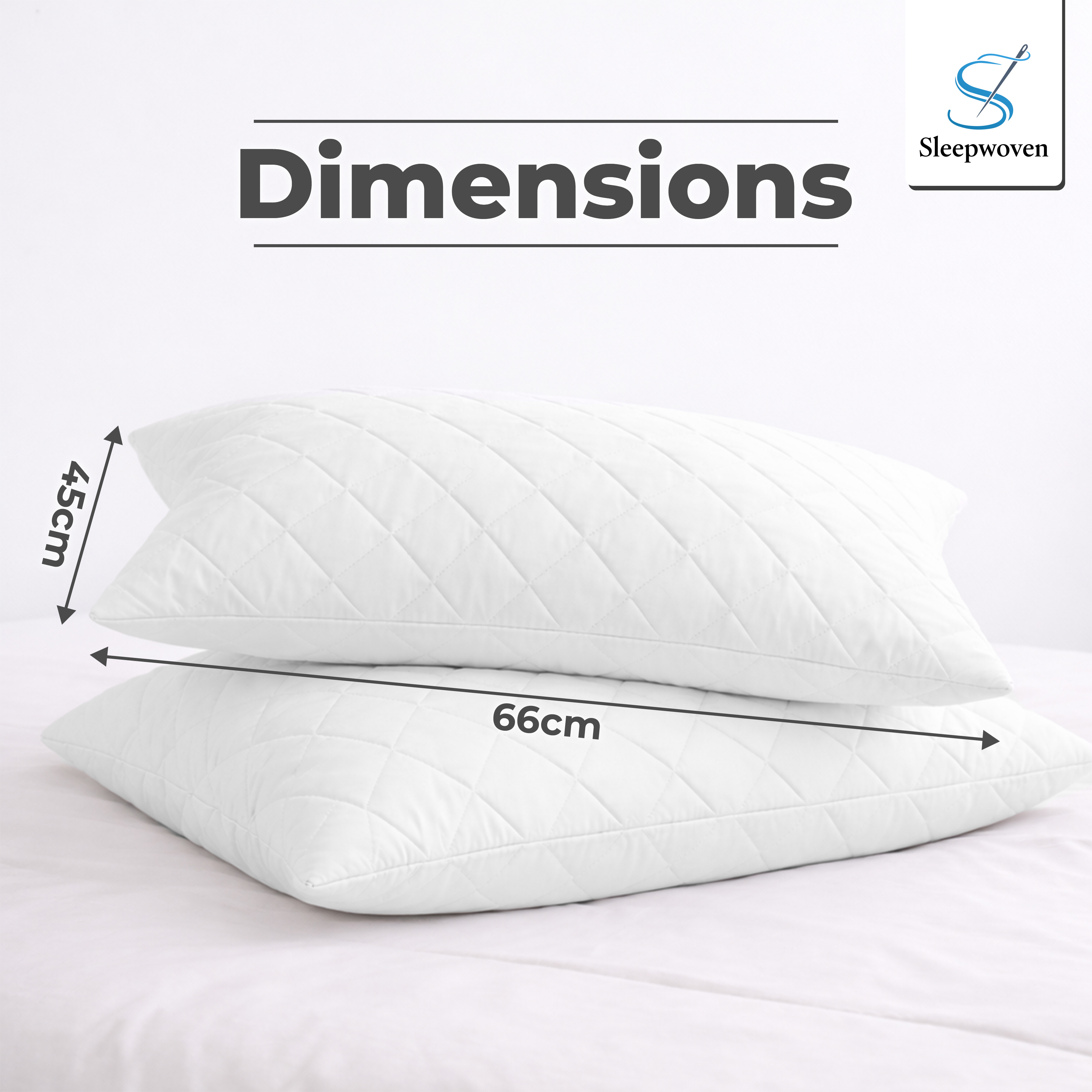 Quilted 2 pack Filled Pillows, Soft Medium Sport Pillows, Luxury Soft Hollow Fibre Filling, UK Standard Size, Quilted Design with Medium Firmness, White - 74 x 48 cm