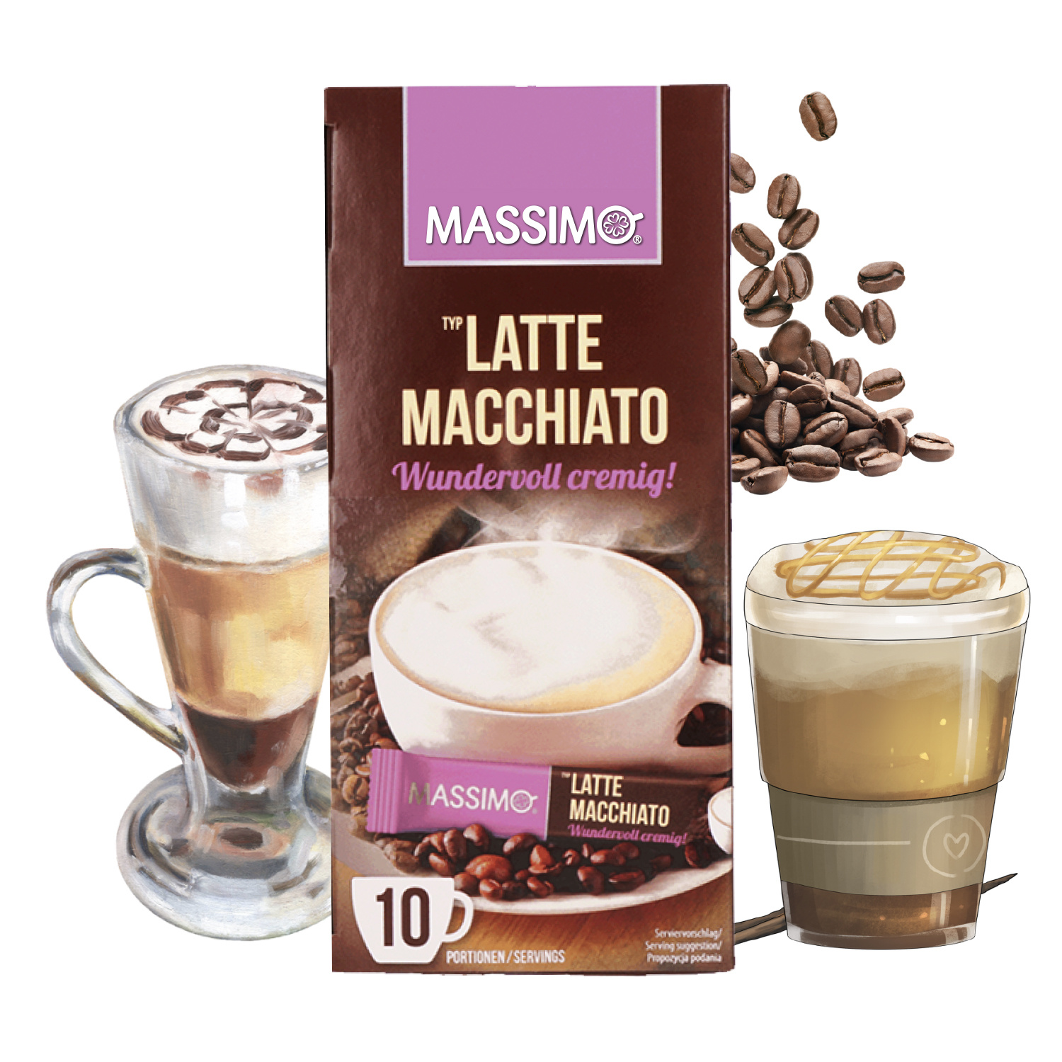 Massimo Latte Macchiato - Instant Bean Coffee With Cocoa And Skimmed Milk Powder, Instant Latte, Bulk Pack