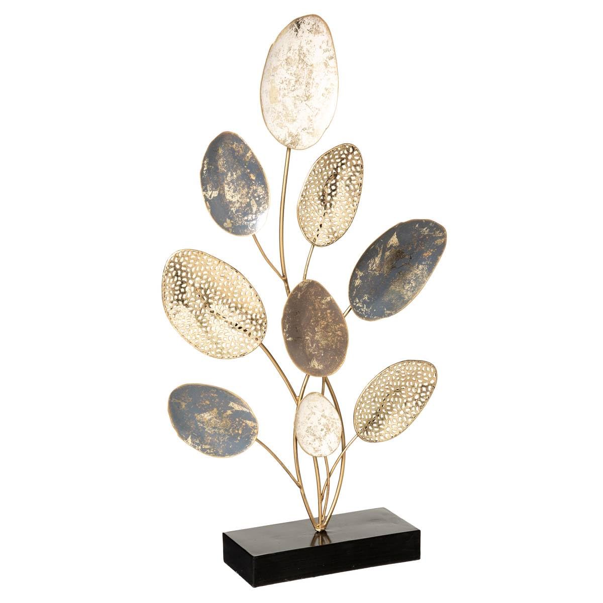 Decorative Leaf Object - Metal - Silver And Gold - H53 Cm