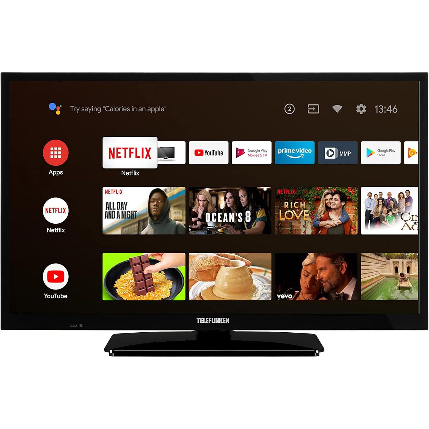 Telefunken 24-inch Smart Tv (hd Ready, Hdr, Triple Tuner, 12v, Bluetooth), Xh24an550mv