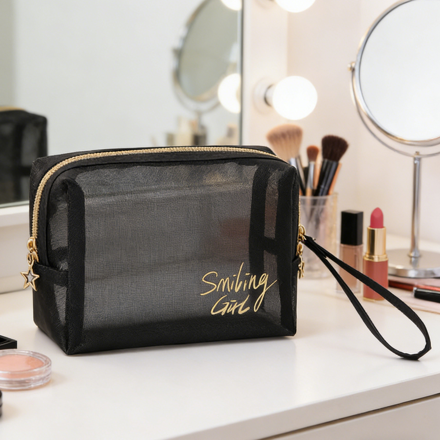 TEMU Bolsa de Malla Negra con , Bolsa Transparente para Almacenamiento de Cosméticos, Bolsa de Viaje Portátil de Gran Capacidad Multifunción, Bolsa