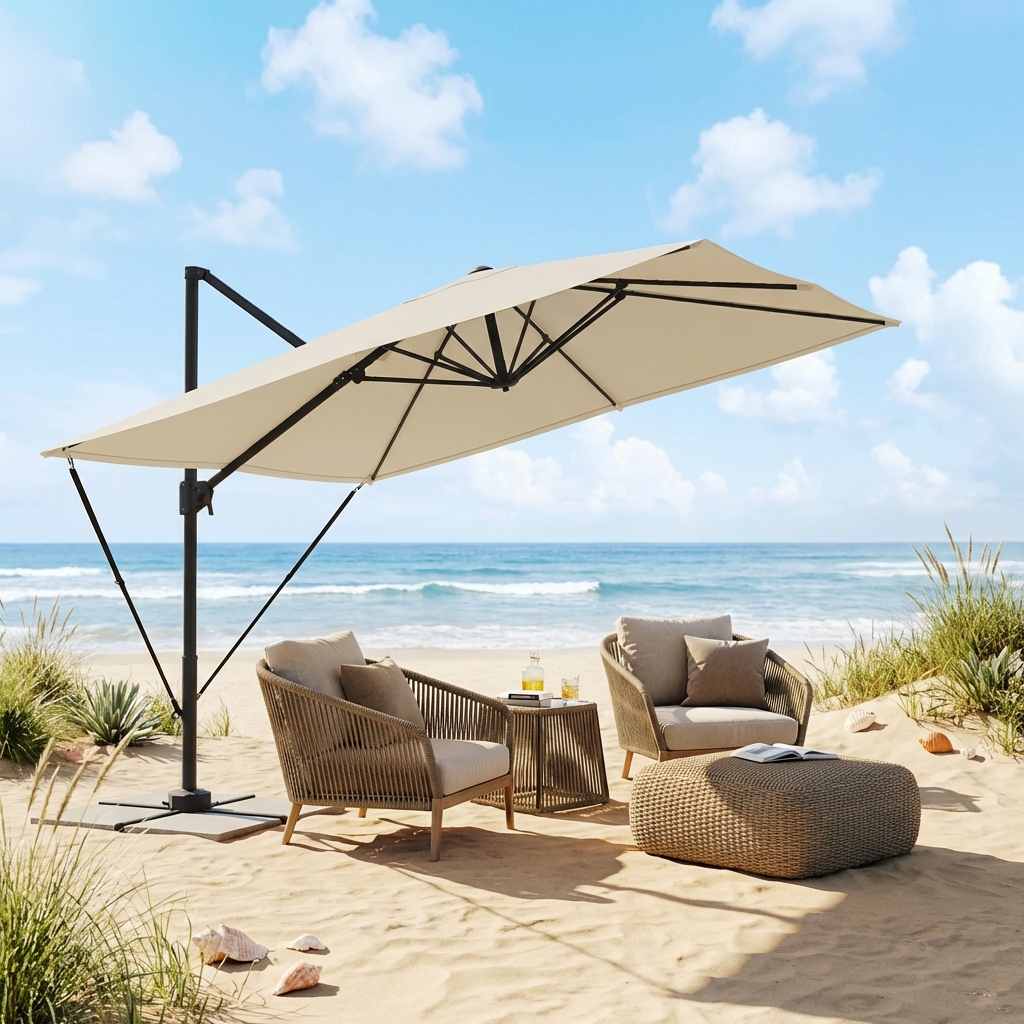 Image of Sun Umbrella, Garden Umbrella, Hanging Umbrella, 360° Rotatable, Tilt-adjustable, 270 Cm, Uv Protection Upf 50, With Crank And Cross Base.