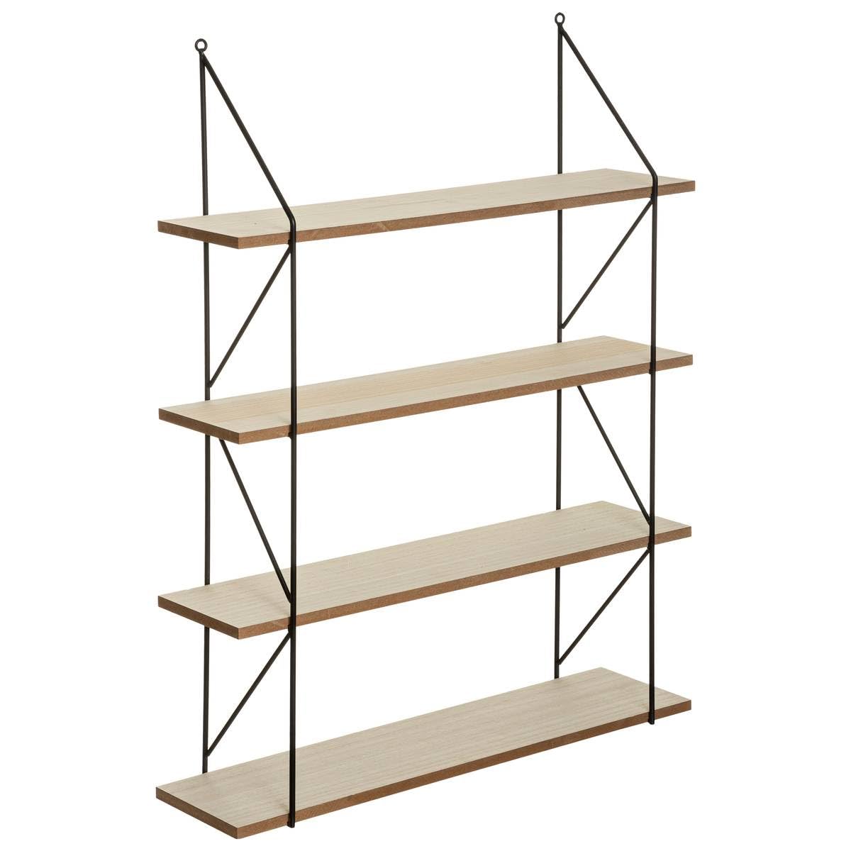 Image of 4-tier Wall Shelf, 60 X 81 Cm, Wood And Black - Storage Furniture For Living Room, Office, Bedroom