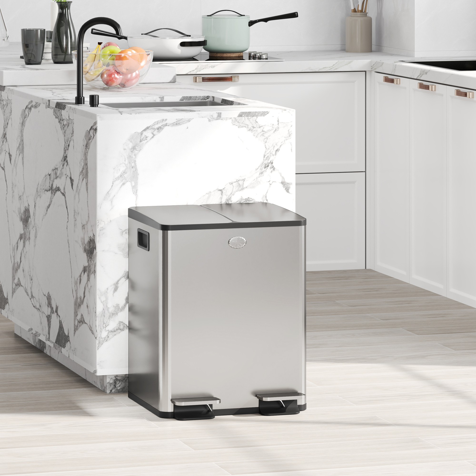 Trash X 20l Waste Bin Made Of Stainless Steel Waste System With Lid, Removable Inner Bucket, Deodorant Compartments, Pedal Bin For Apartment, Silvery.