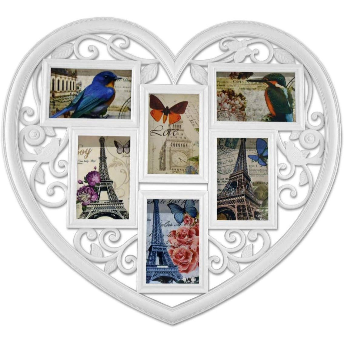 Image of Heart-shaped Picture Frame Collage 58x52cm - 6 Photos (2x 10x15 & 4x 15x10 Cm) - Wall Frame - Romantic Photo Wall Decor - Gift For Couples, Wedding, Family