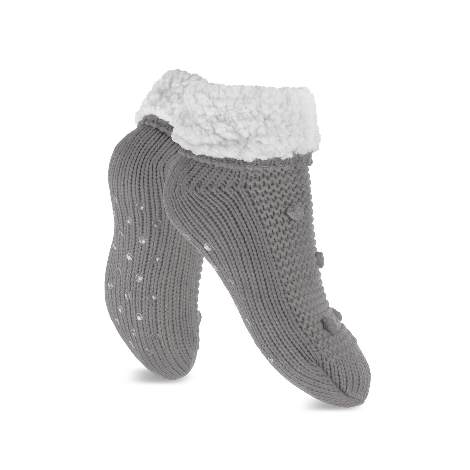 Image of Ladies' Winter Socks With -poms | Slip-resistant Abs Sole & Stopper Grip | Warmly Lined Cozy Socks With Flexible Cuff Band