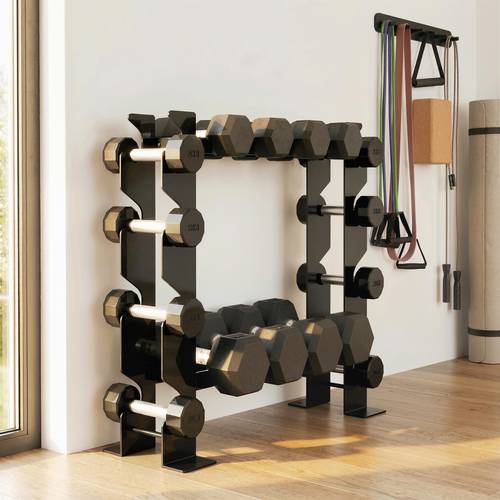 porta palestra casa a 4 ripiani, rastrelliera manubri in acciaio, supporto per manubri e kettlebell, salvaspazio per palestra , capacità 200 kg,
