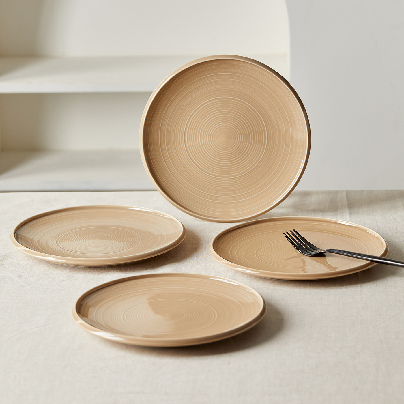 TEMU Ensemble de 4 assiettes plates en céramique de haute qualité, Ø21,8 cm, 8,5 pouces, service de vaisselle, assiettes plates, assiettes à salade,