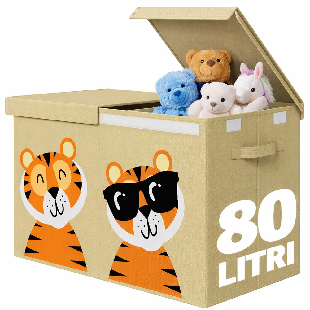 TEMU BAKAJI Box Contenitore per Giocattoli Bambini con Animali, Scatola Pieghevole Salvaspazio Capacit� 80 Litri Multiuso, Organizer Richiudibile con
