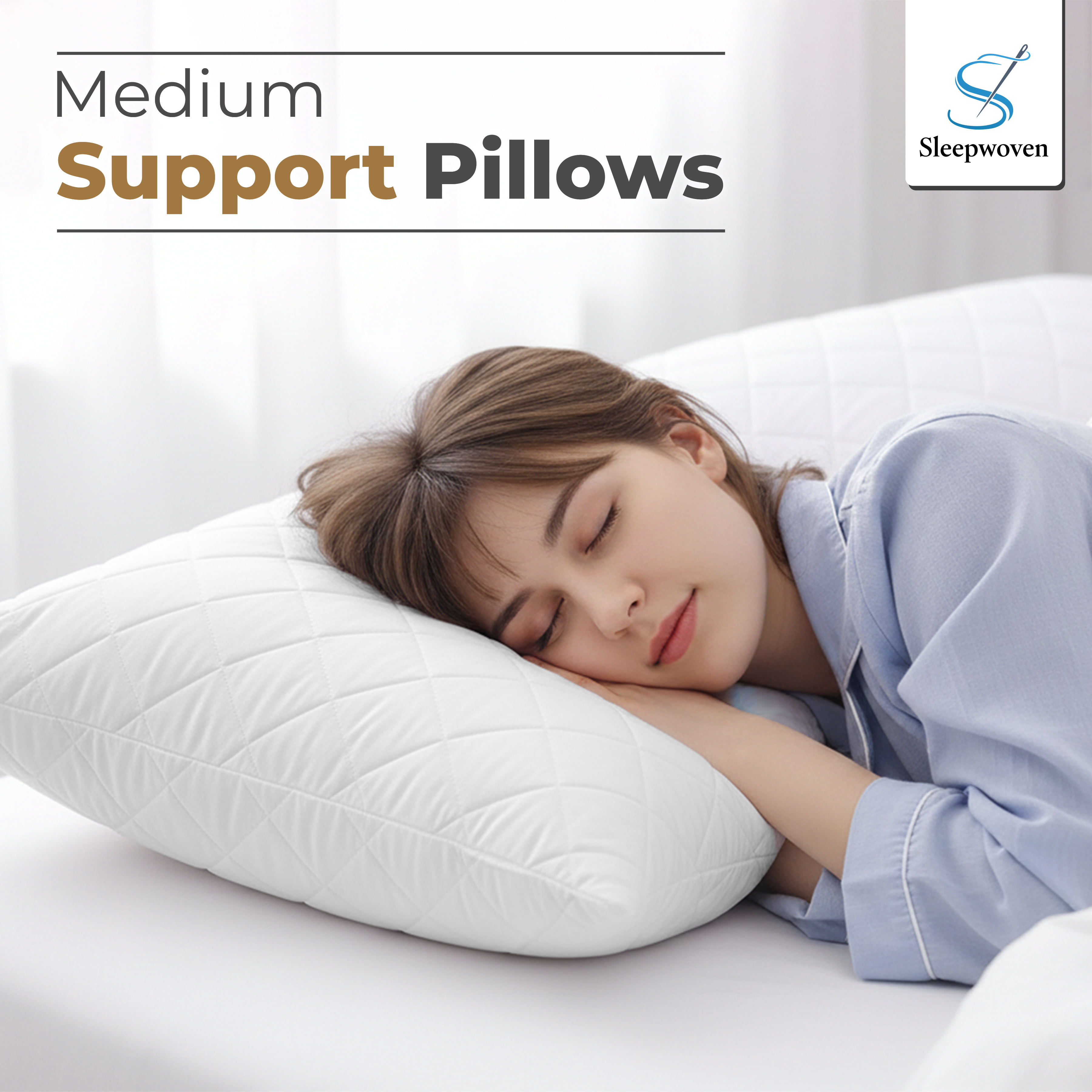 Quilted 2 pack Filled Pillows, Soft Medium Sport Pillows, Luxury Soft Hollow Fibre Filling, UK Standard Size, Quilted Design with Medium Firmness, White - 74 x 48 cm