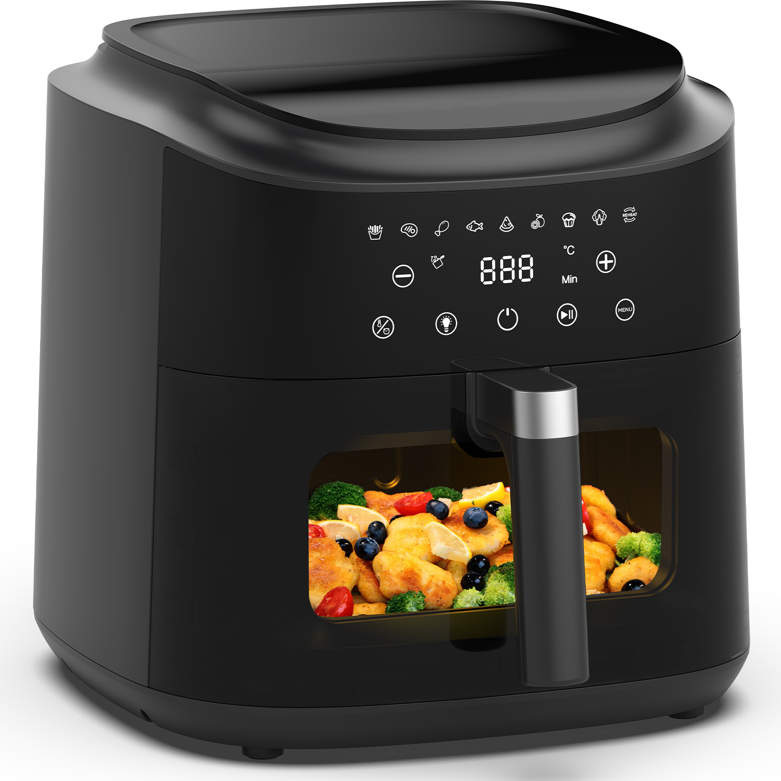 Xl 9l Hot Air Fryer, Airfryer With Viewing Window, Hot Air Fryer With 9 Programs, Air Fryer With Function, Oil-free Hot Air Fryer, Timer, Programmable, 2350w, 40-200℃, Dishwasher-safe Baskets, Black