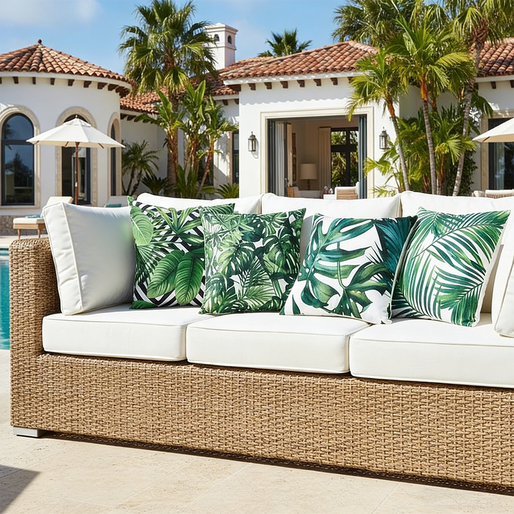 TEMU Printed Brushed Fabric Decorative Pillow Covers Set Of 4 – Tropical Plant Pattern, Square Decorative Cushion Cases For Sofa & Bed, Patio Outdoor