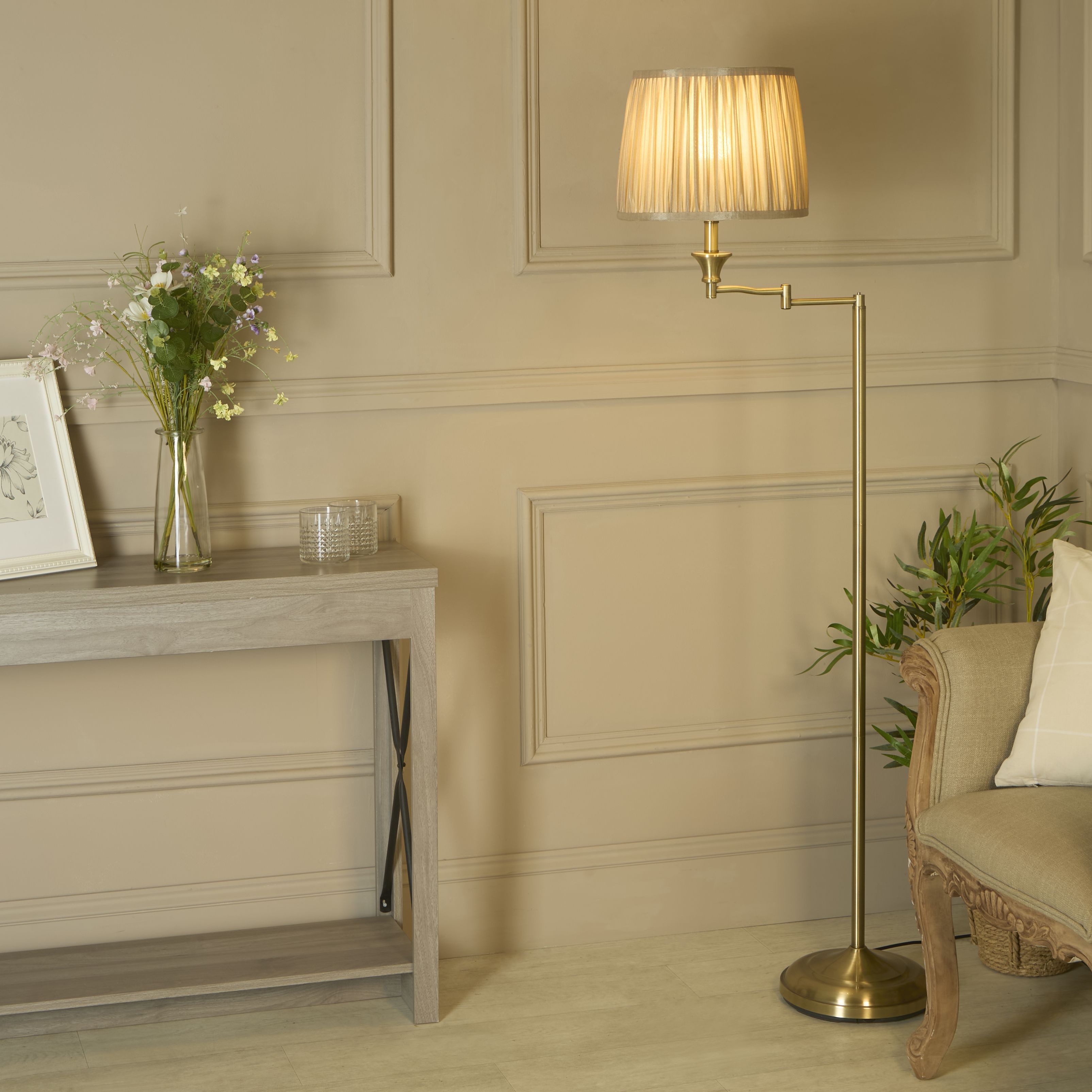 TEMU Arm Floor Lamp With Pleated Shade