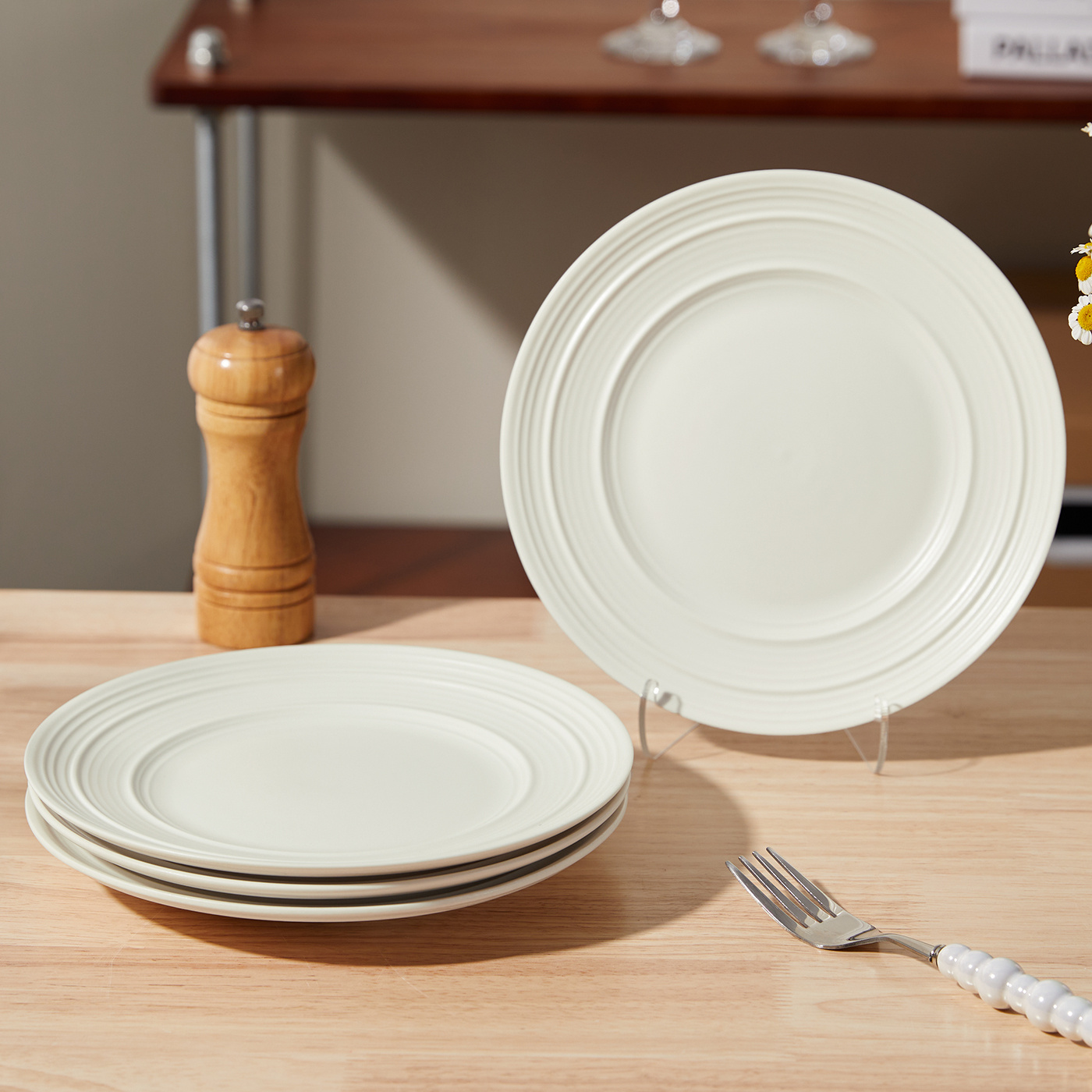 TEMU 8.5 Inches, Ø21.4cm, 4pcs, Ceramic Tableware Set, Main Plate, Western Plate, Steak Plate, Pasta Plate, Salad Plate, Fruit Plate, Dessert Plate,