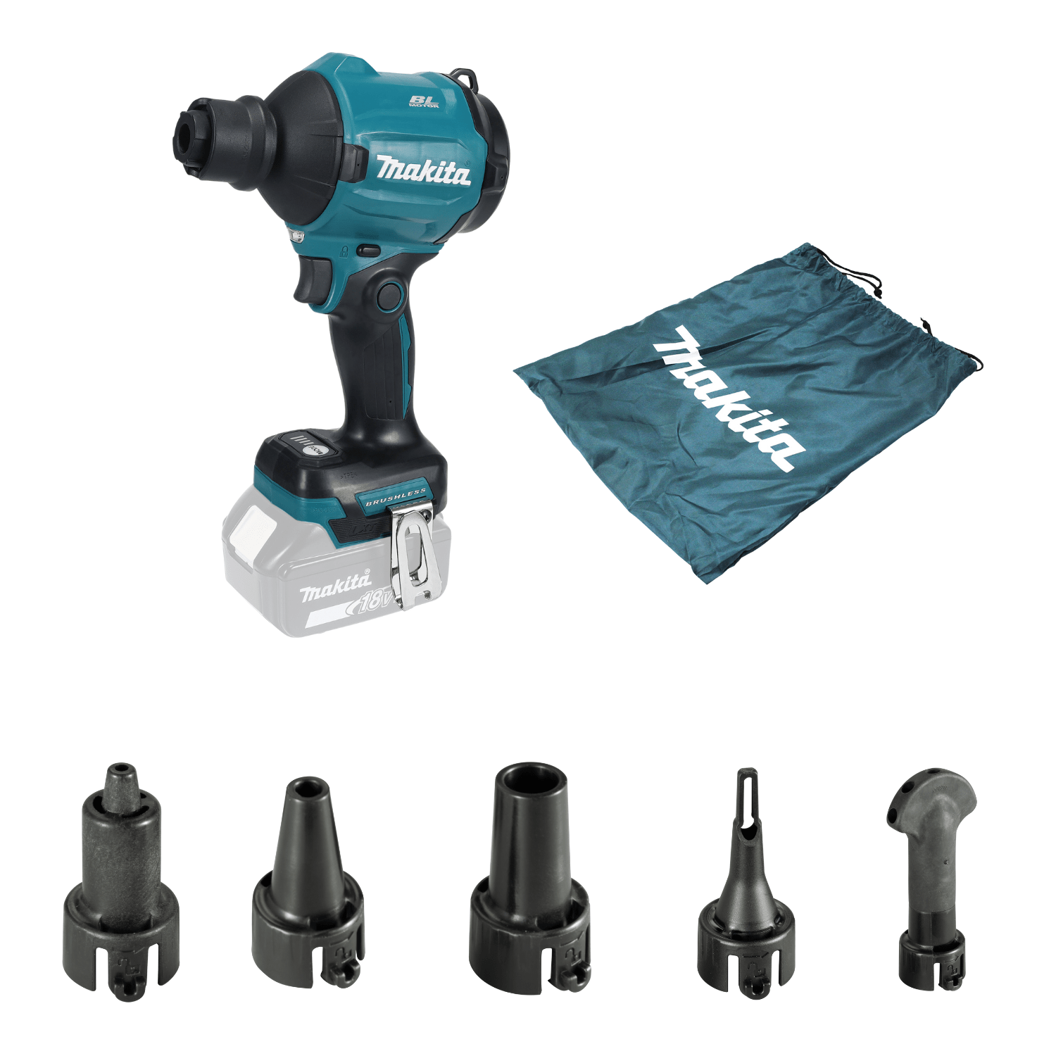 Makita Cordless Blower Das180z 18v • 0-1.1 M³/min Min • 0-200 M/s • 297 Mbar (without Battery And Charger!!!) Very Compact And Powerful Cordless Blower, Four-stage Adjustable Up To Max. 1.1 M³/min
