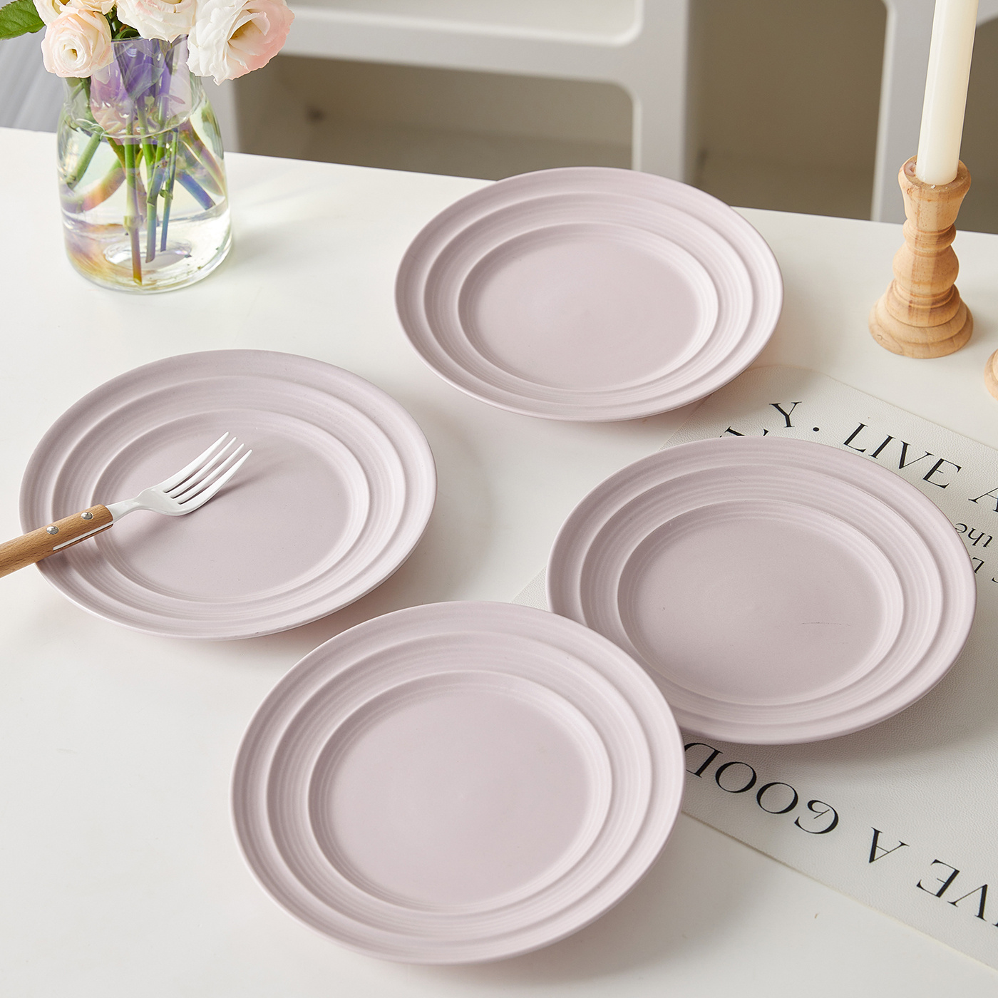 TEMU Ø21.4cm, 4pcs, 8.5 Inches, Ceramic Dinner Set, Fruit Plate, Dessert Plate, Dinner Plate, Serving Plate, Salad Plate, Pasta Plate, Western Plate,