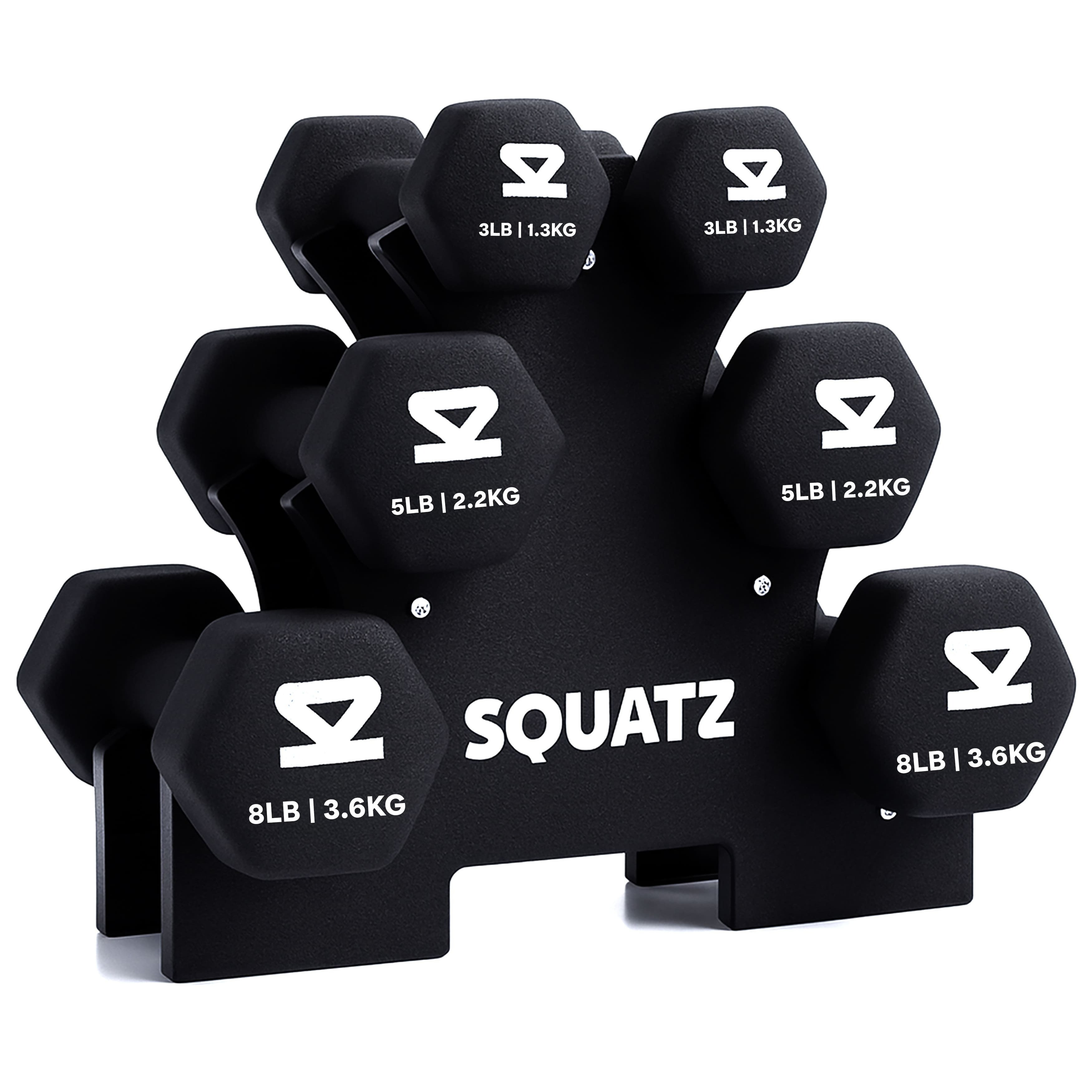 SQUATZ Dumbbell Weights Set with Stand Coated Weights
