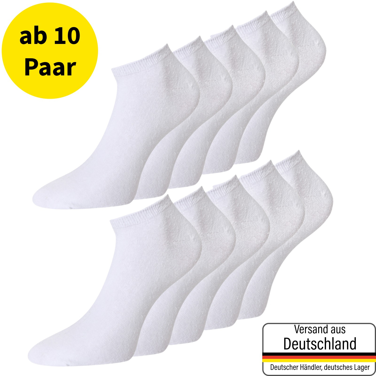E-shop 10–30 Paar Sneaker Socken Weiß Herren Damen Baumwolle, Kurzsocken, Knöchelsocken, Sneakersocken | Größen 39–42 43–46 47–50