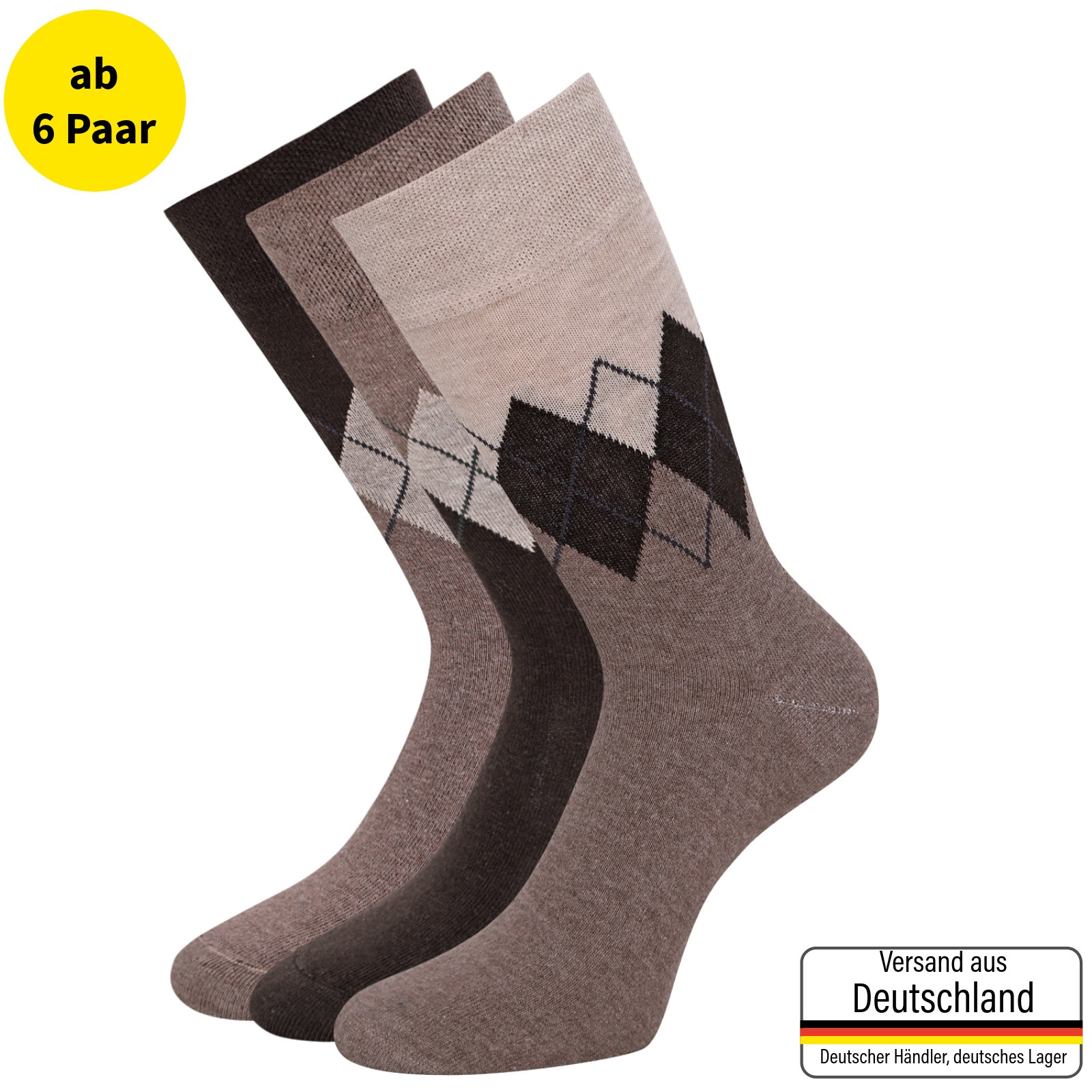 E-shop 6, 12, 18 Paar Herren Socken ohne Gummi – Bequeme Business Socken mit Muster – Druckfreie Komfortsocken für & Büro – Größen 39-42 / 43-46