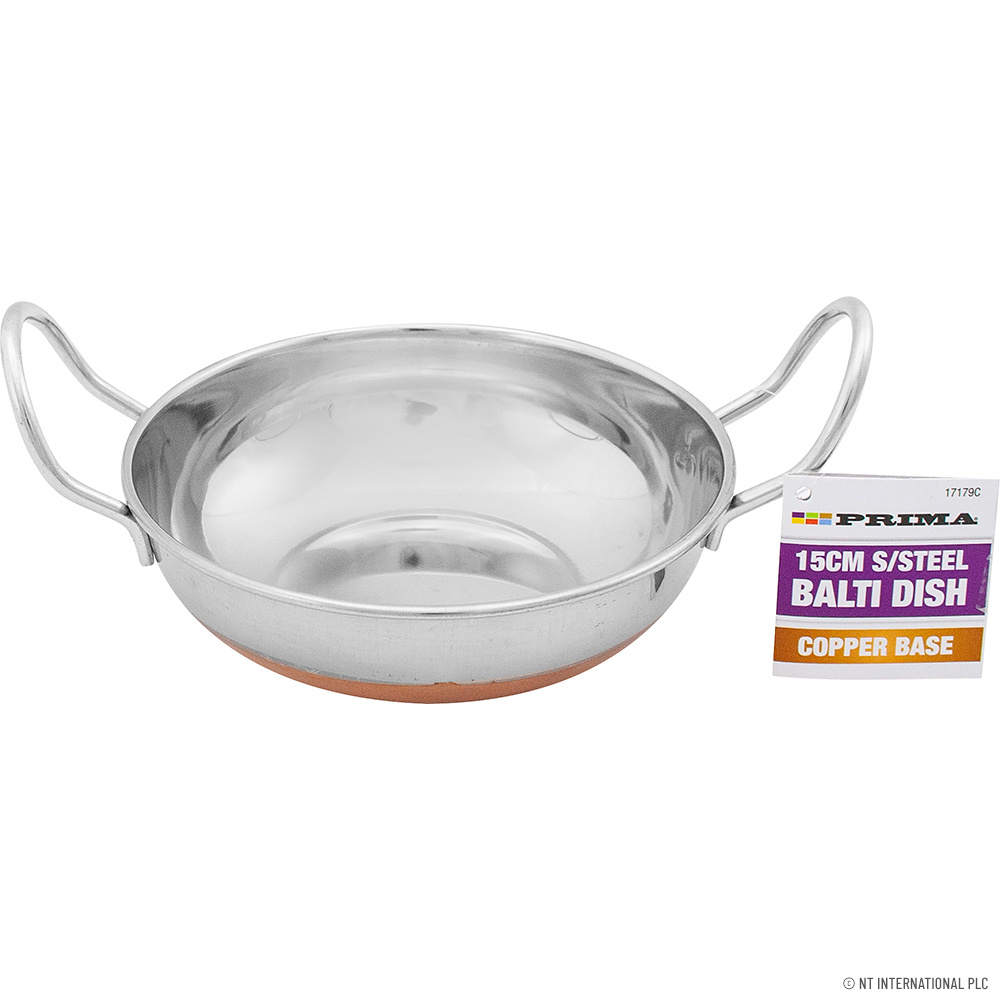 TEMU Stainless Steel Balti Dish With - Professional Karahi Serving Bowl - Heat-conducting Copper Base Pot For Curry, Stir-fry & Sides - Durable