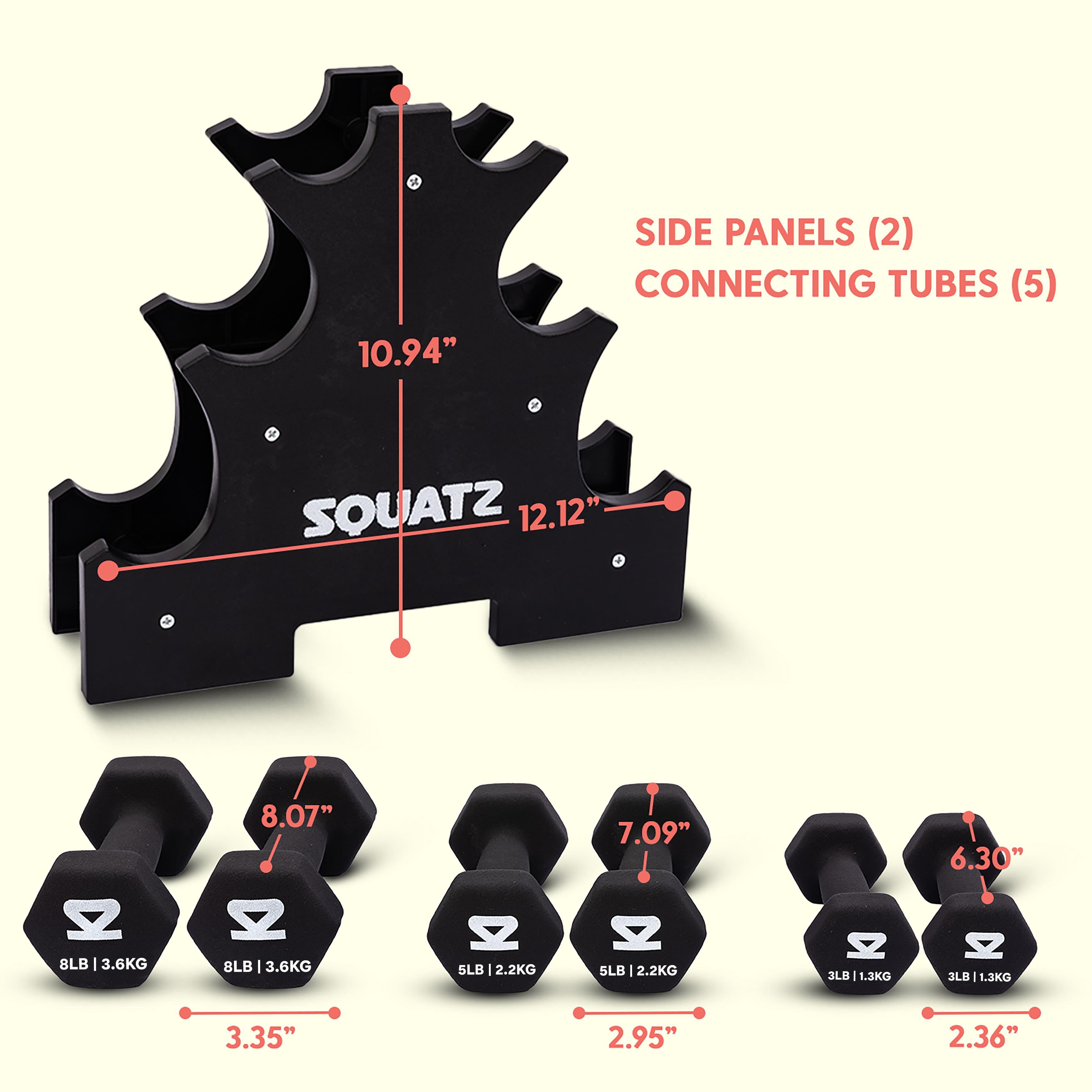 SQUATZ Dumbbell Weights Set with Stand Coated Weights