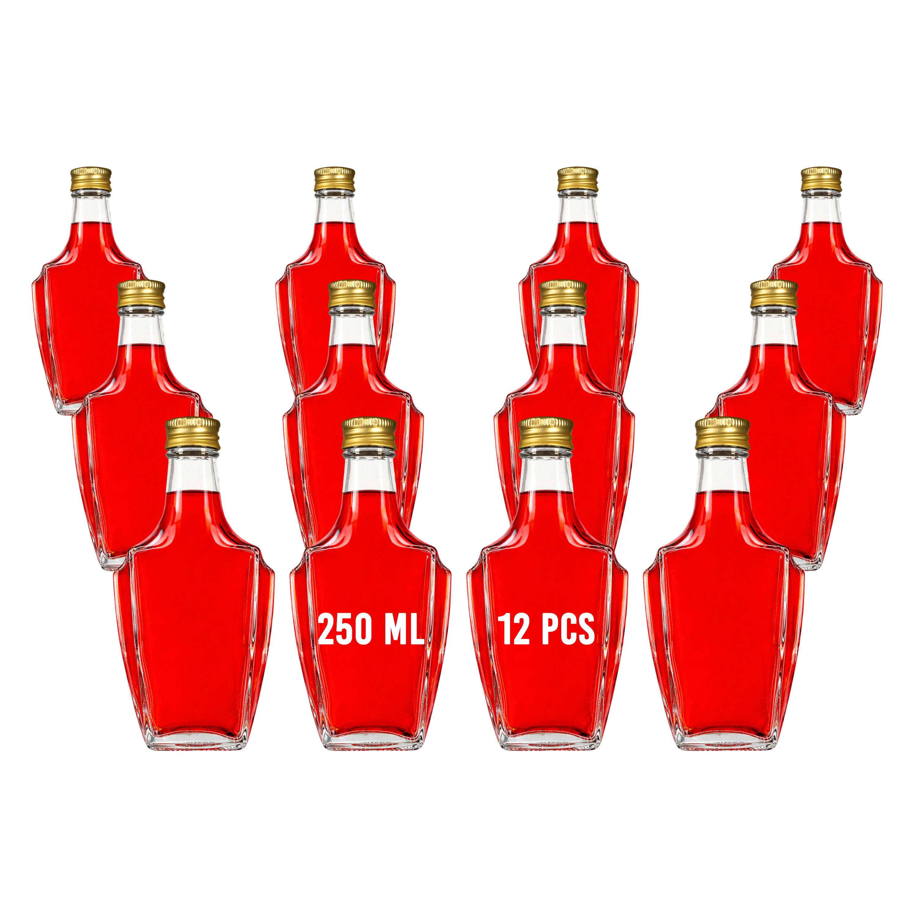 E-shop 12 x 250 ml leere Glasflaschen Roma Likörflaschen mit Schraubverschluss, Weinflasche Smoothie Schnapsflasche Essig Öl Flasche zum befüllen