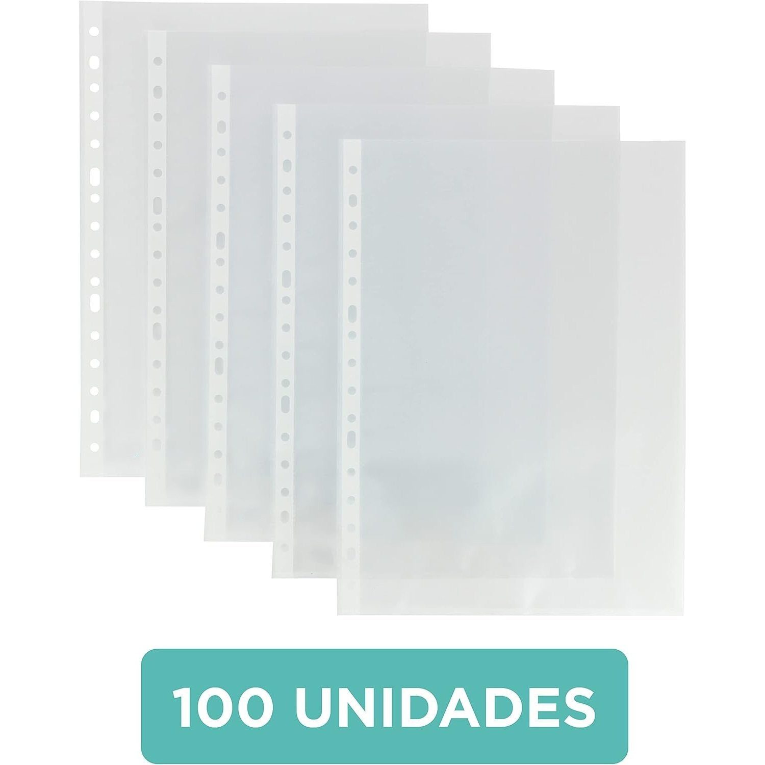 TEMU 100 Fundas Plástico Cristal, Tamaño Folio, Polipropileno Calidad Estándar, Lomo , 16 Taladros, Perfectas como Material Escolar y de Oficina.