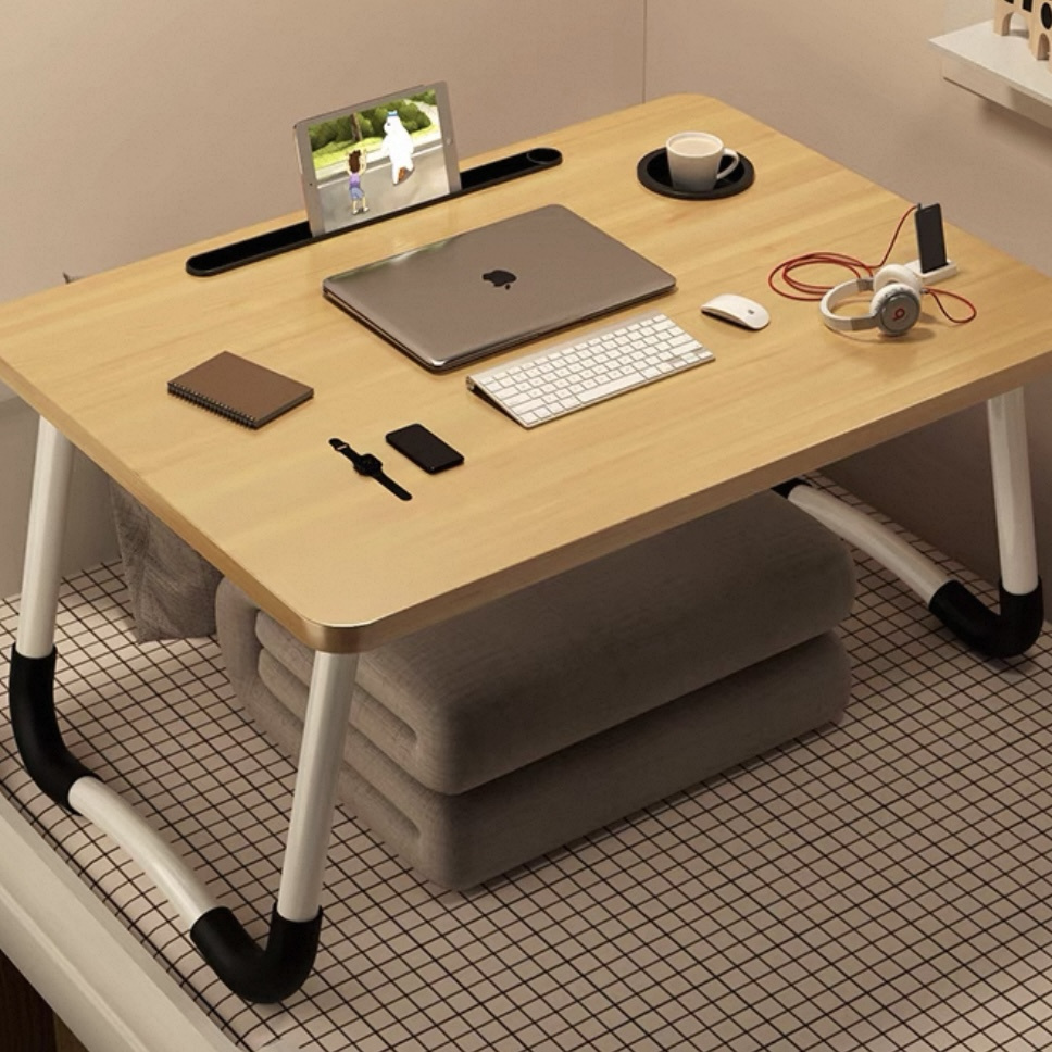 TEMU Mesa plegable multifunción para cama y sofá con portavasos, 60×40×28 cm, mesa auxiliar con atril para leer en la cama, bandeja multifunción para