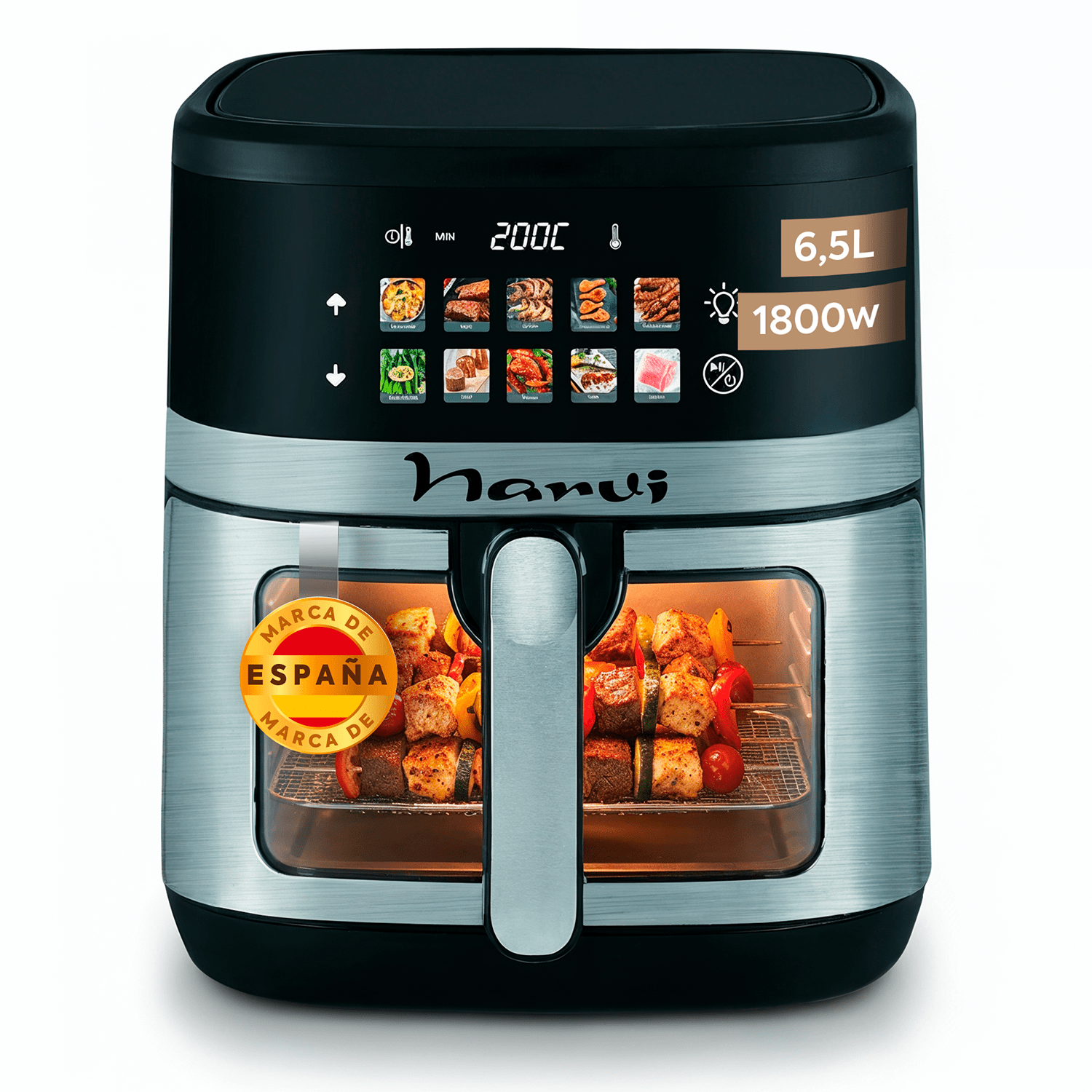 TEMU NARVI Freidora de aire, sin Aceite, de Acero Inoxidable, Capacidad de 6,5L y Potencia1800W, con Cesta , 10 programas automáticos y Panel Digital