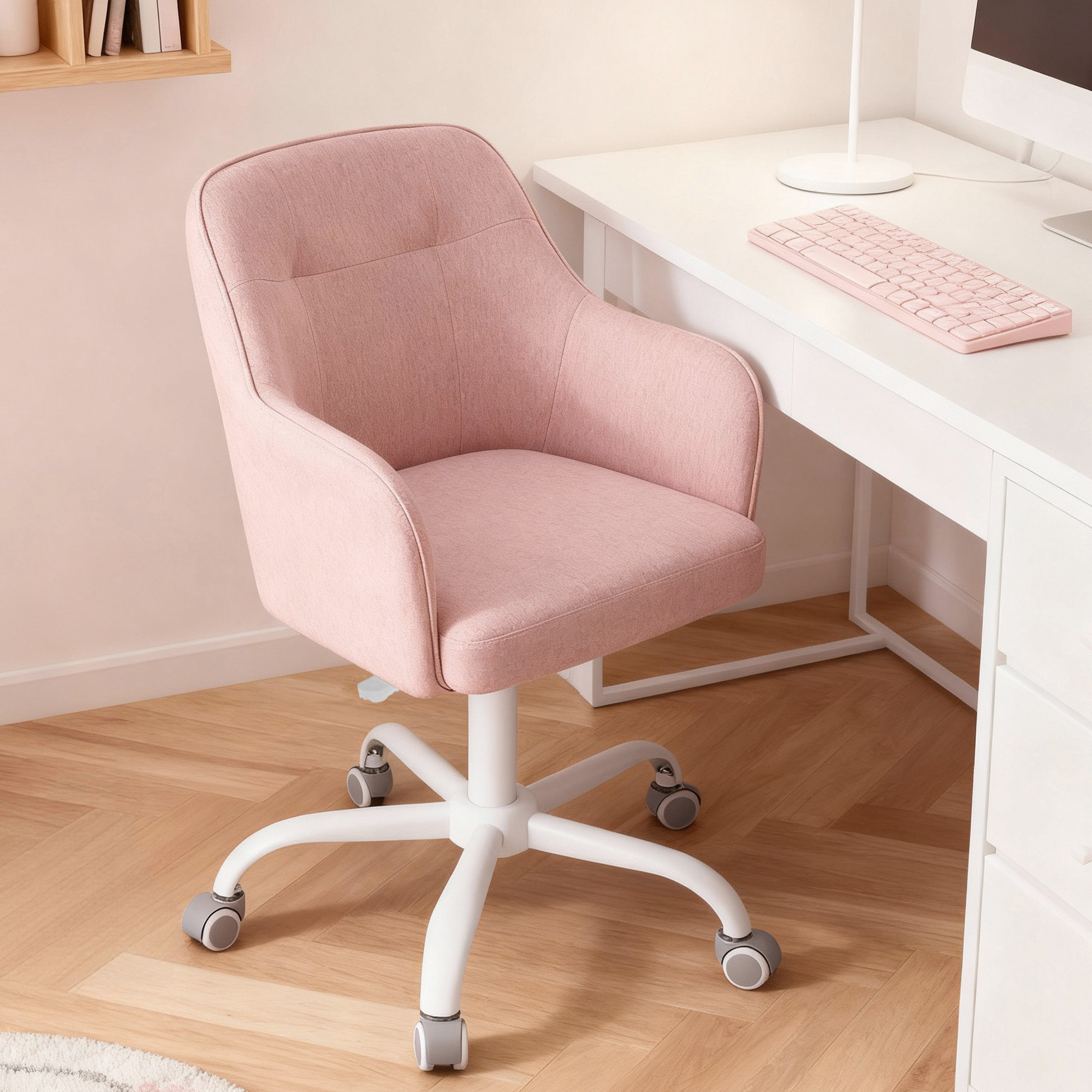 TEMU Sedia da ufficio, sedia girevole, sedia da scrivania, regolabile in altezza, tessuto cotone-lino, rosa