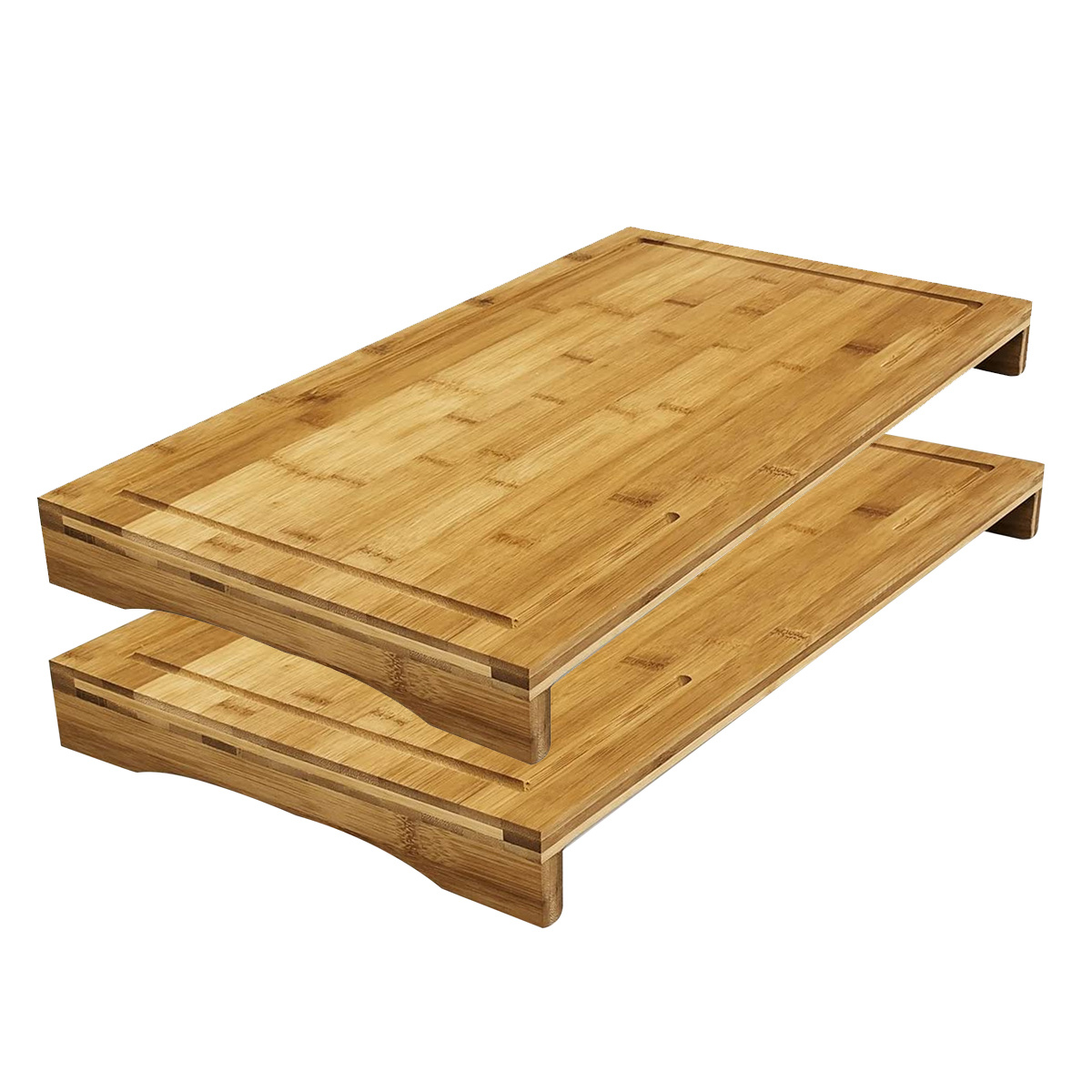 TEMU Lot de 2 Planche à découper de cuisine, couvre plaque vitrocéramique en bois de bambou, coloris naturel - Hauteur 4.5 cm x Longueur 54 x 28 cm