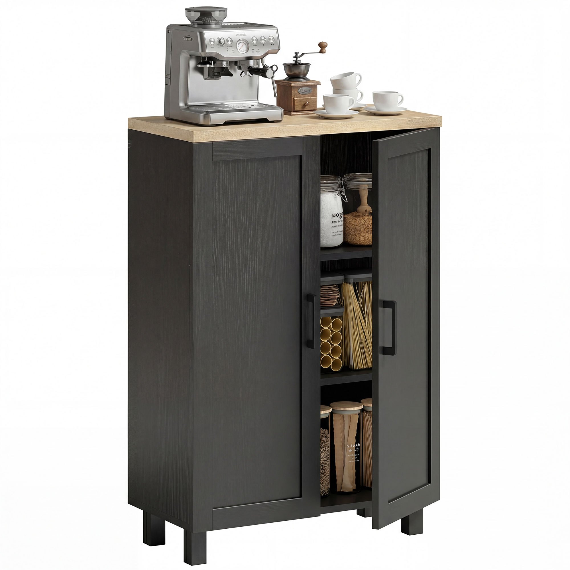 TEMU Aparador de , Aparador de Salón , Armario de Cocina con Estante Ajustable, para Cocina, Entrada, Dormitorio, 60x30x90 cm, Negro