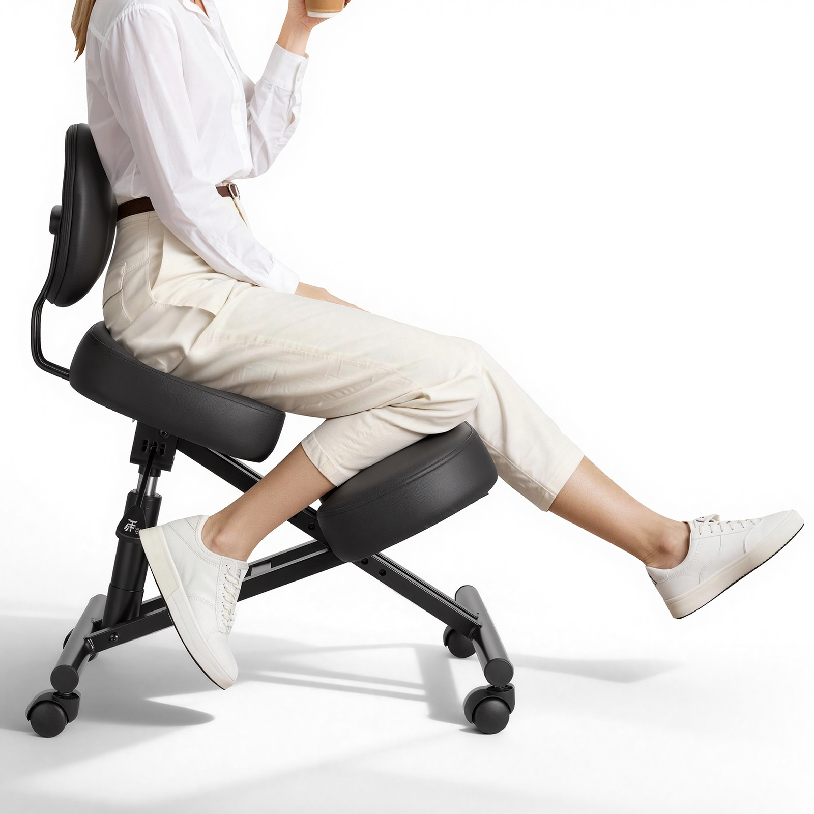 Image of Vevor Ergonomic Kneeling Chair With Backrest & Wheels, -shaped Posture Knee Chair With Adjustable Height & Thick Foam Cushions, Relief For Neck Or Back Pain For Home, Office, Meditation, Black