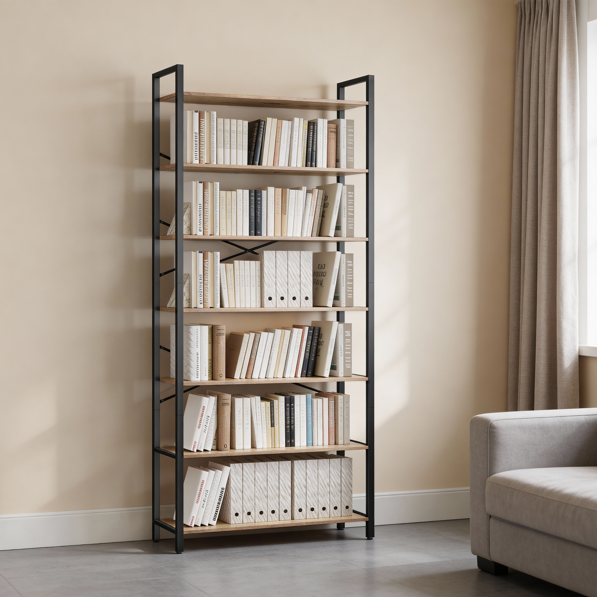 TEMU Librería de estantes de estilo industrial, ideal para oficinas, , salones y dormitorios. : 30 x 78 x 185,5 cm. Combinación marrón y negro .