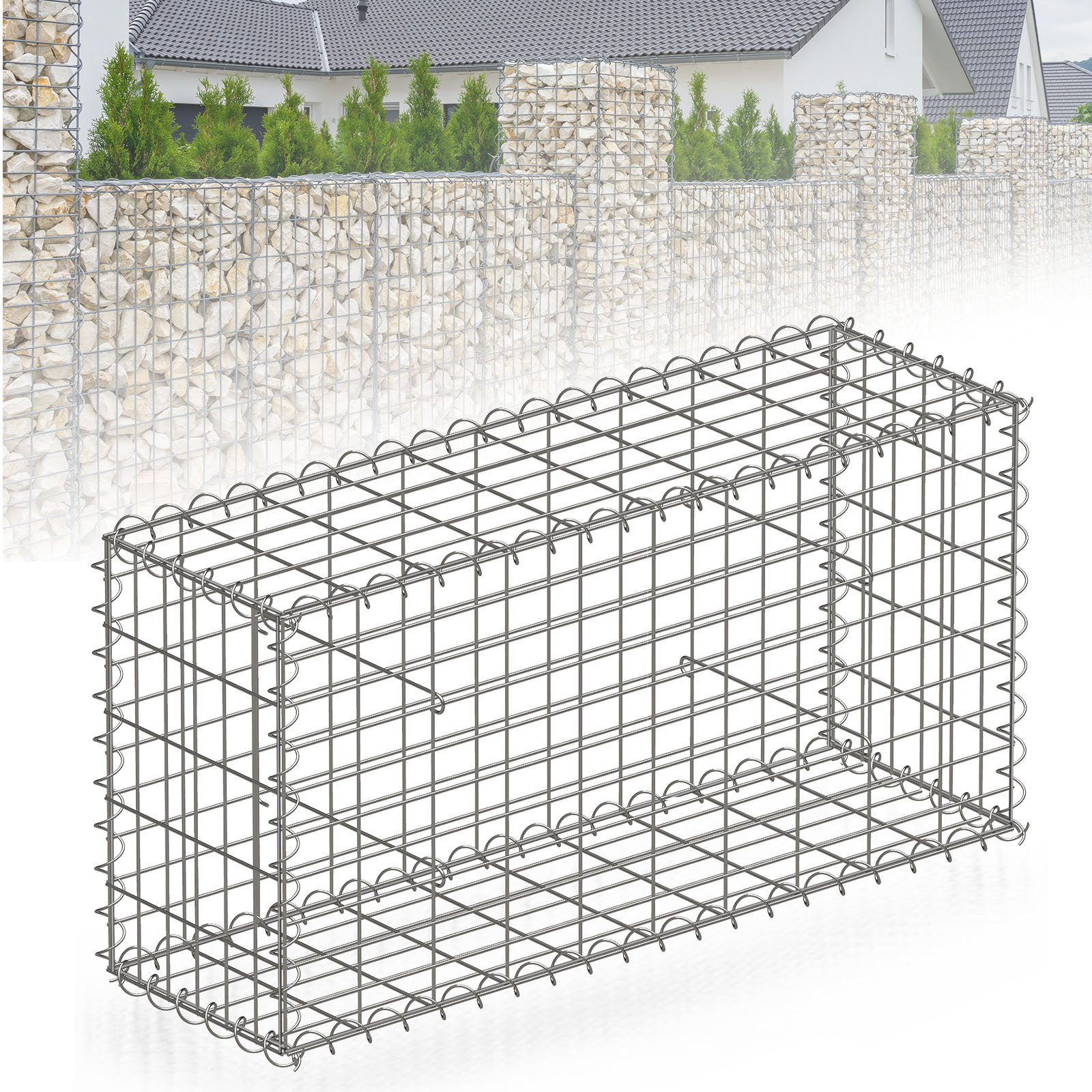 Floordirekt Galvanized Metal Gabion Basket – Stone Basket For Garden Fence & Privacy Screen – Gabion Wire Basket With 5x10 Cm Mesh Size – Stone Wall Garden Decoration – Multiple Sizes