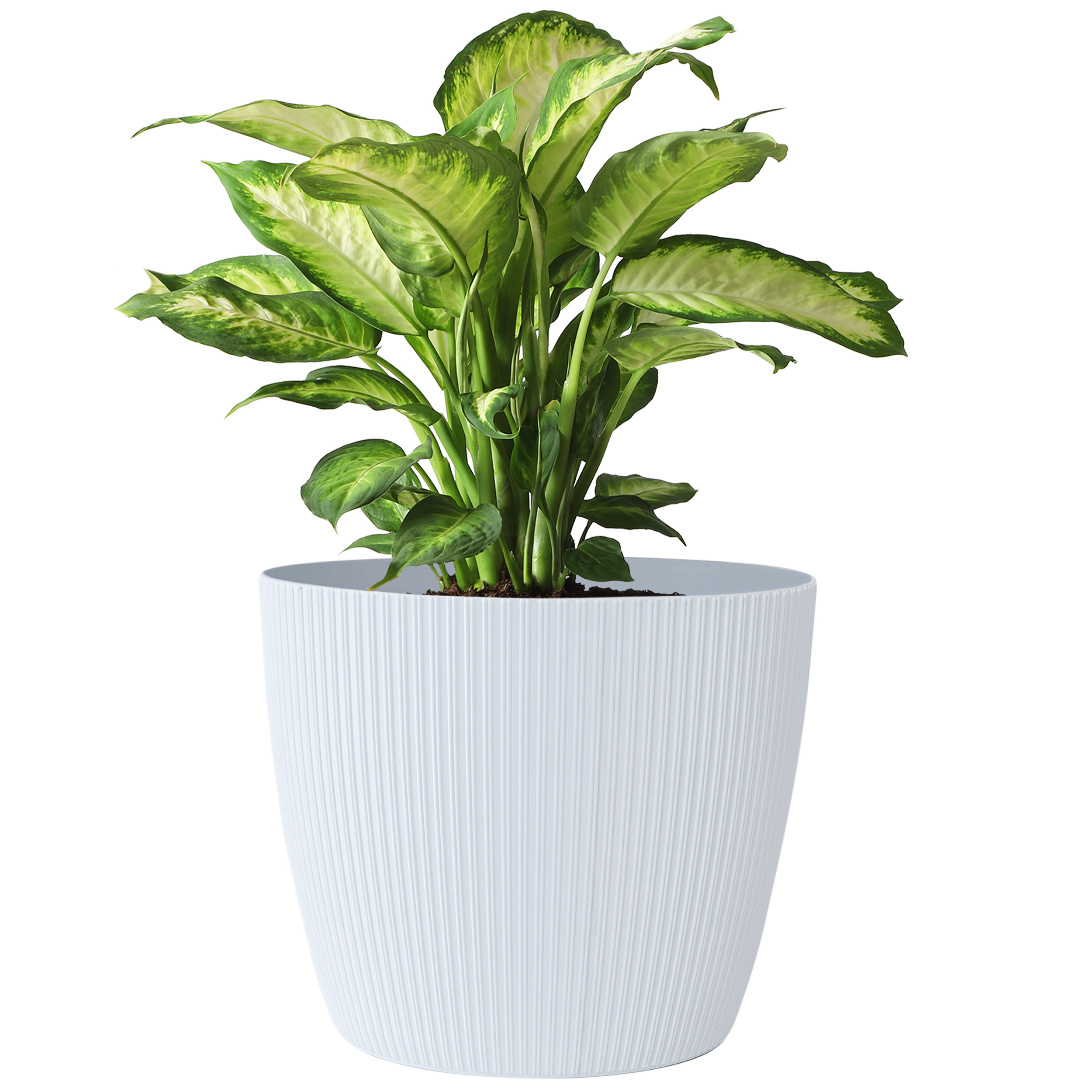 Image of Konzept Flower Pot 5.2l, Grooved Texture 22cm, Plastic Planters For Indoor Plants, Ideal For Living Room, Kitchen, And Balcony