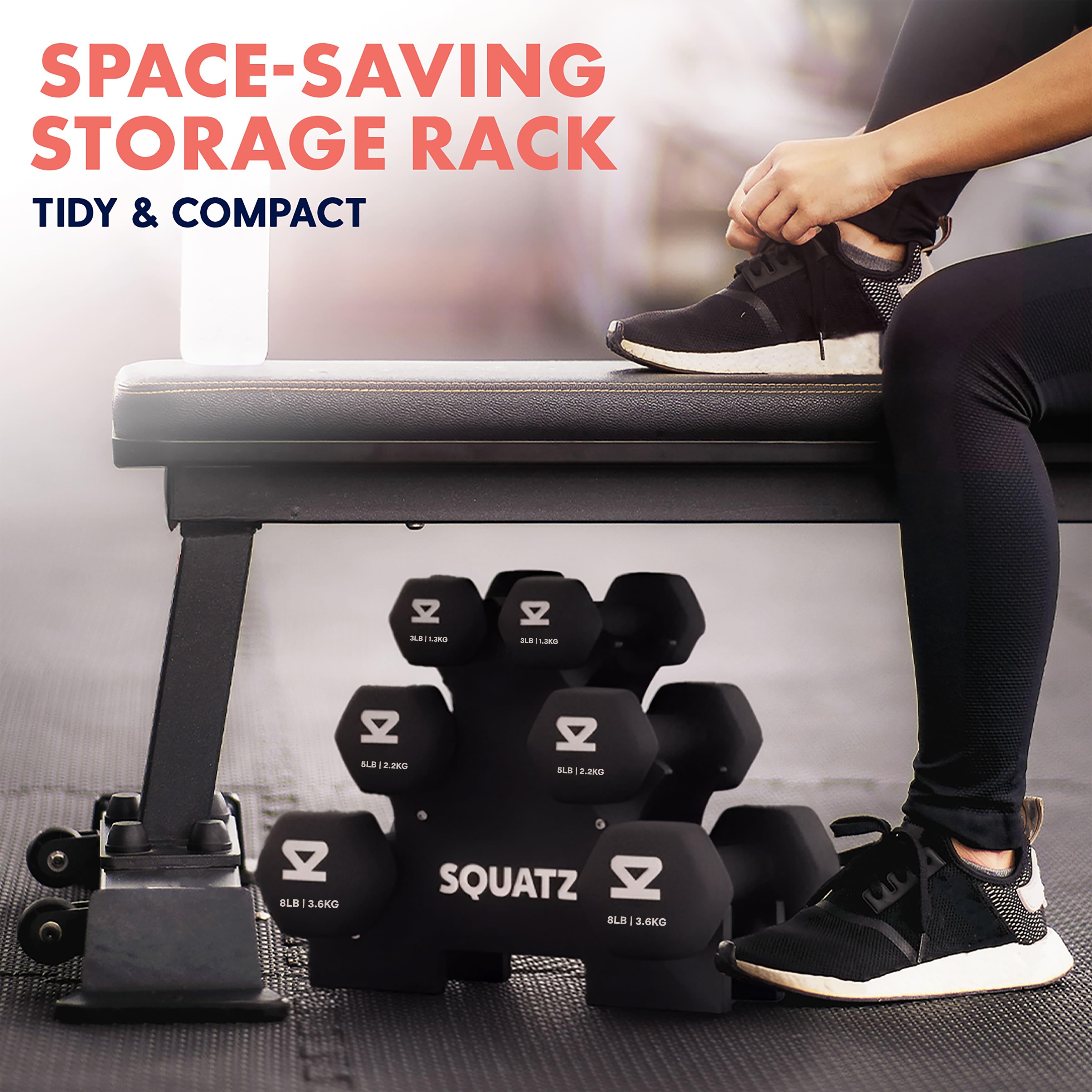 SQUATZ Dumbbell Weights Set with Stand Coated Weights