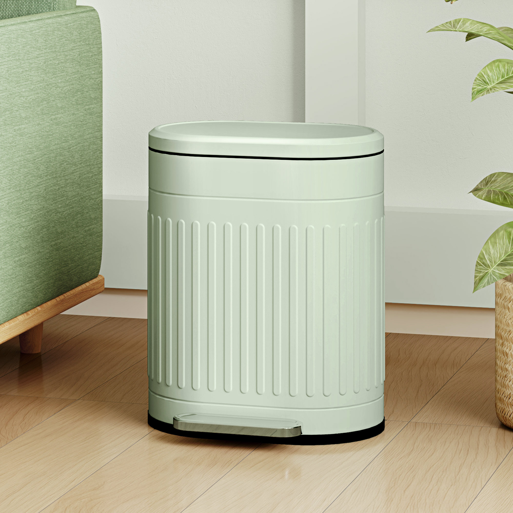 Image of 20l Trash Can With Lid And Foot Pedal, Waste Bin With Removable Inner Bucket, Function For Living Room, Office, Green, X 31.2 X
