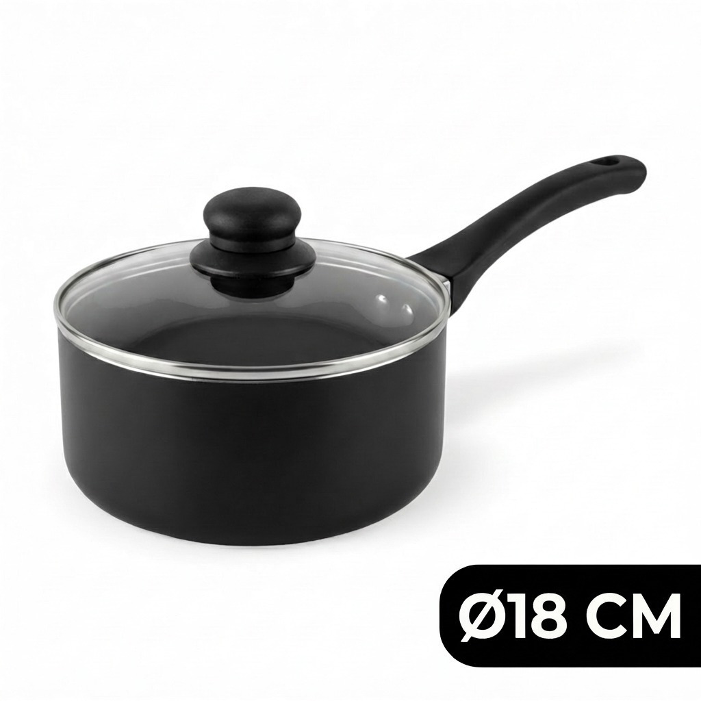 TEMU Cazo de Aluminio Forjado con de Cristal, Antiadherente , para Inducción y Vitro, Mango Ergonómico, 16-18cm -