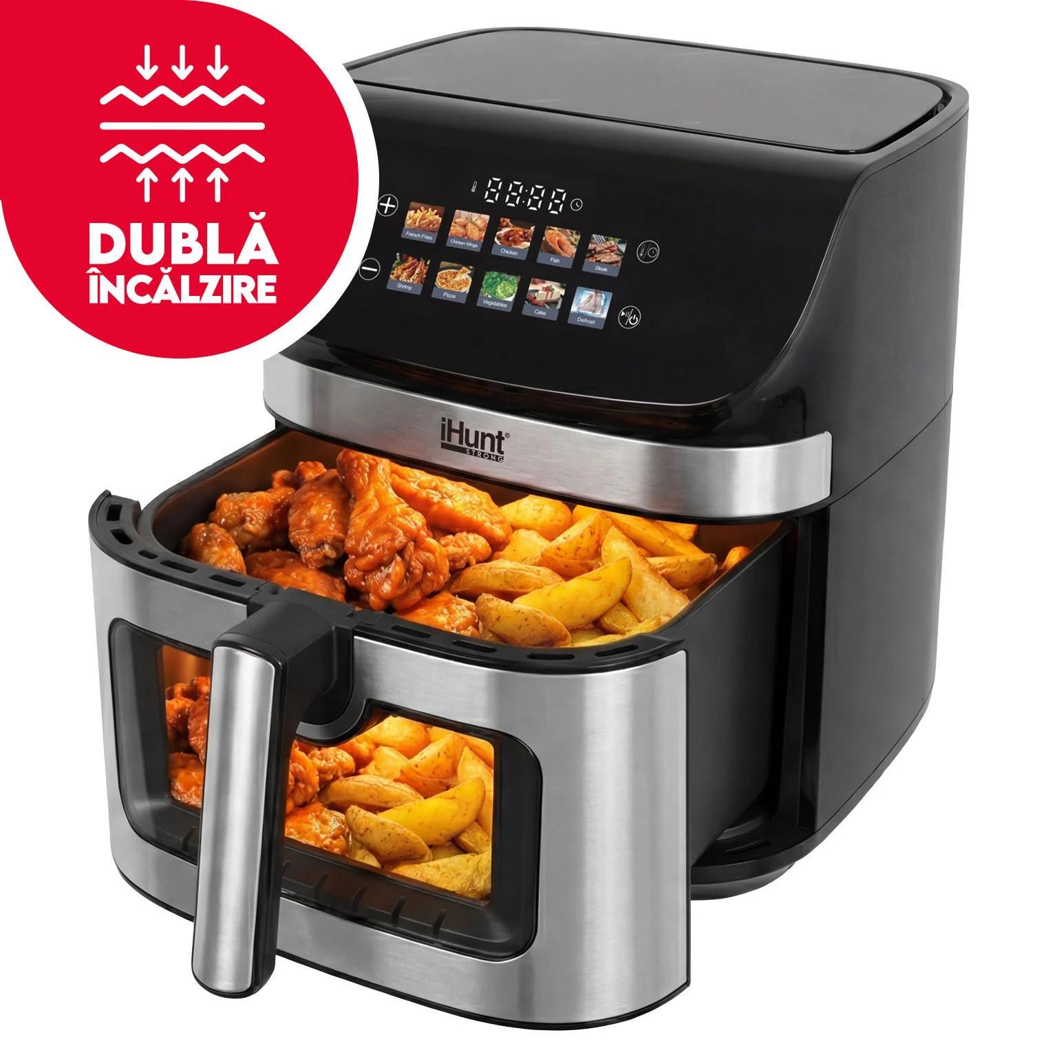Ihunt Bro Air Fryer Ii Ultra 9l, 2200w, Dual -bottom , Display, 10 Automatic Programs, Adjustable Temperature, Timer, Stainless Steel, Silver