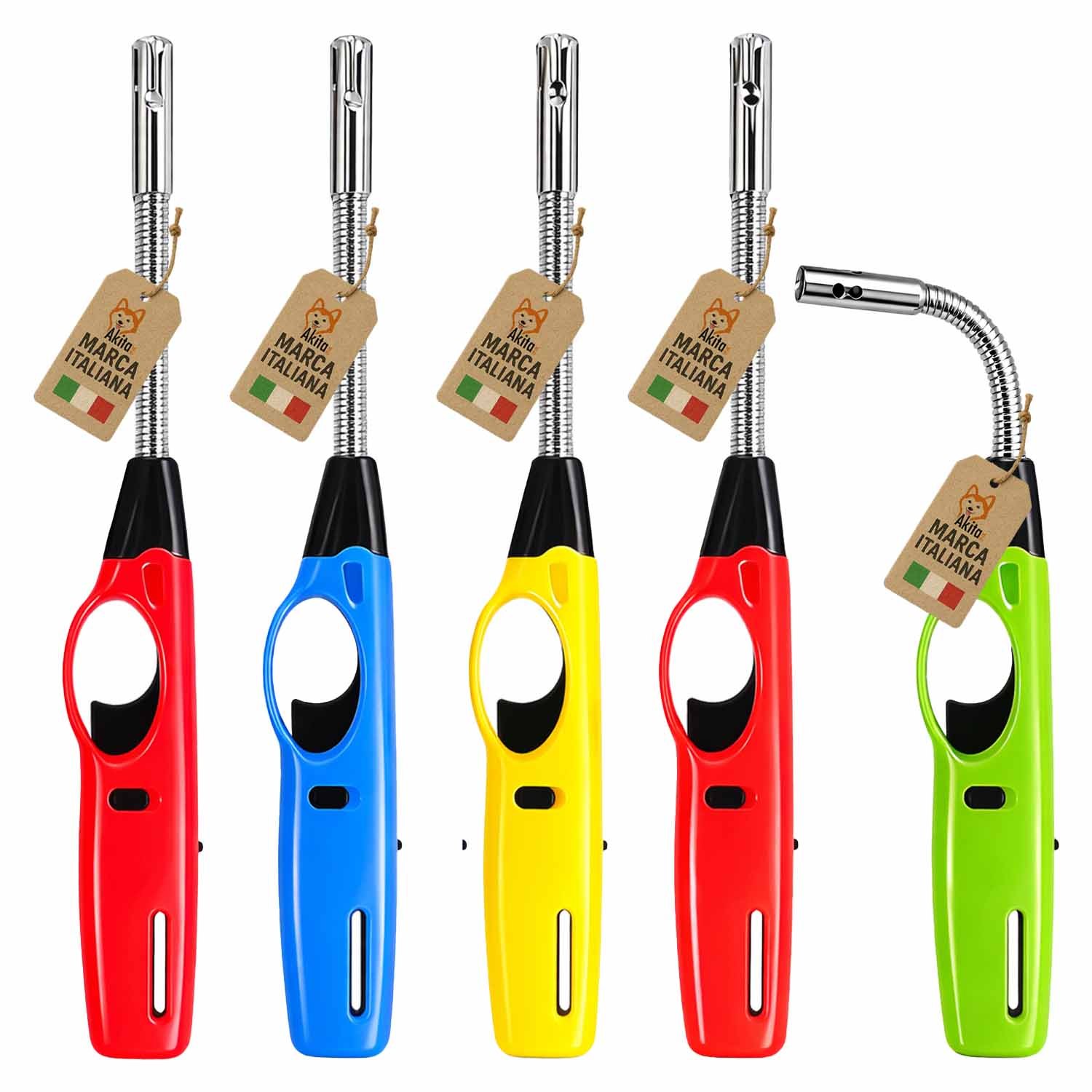 TEMU Akitaink Set Of 5 Long Flexible Refillable Lighters - Lighters For Kitchen, Stoves, Barbecue, And Candles, Long Flame, Flexible Neck For Safe