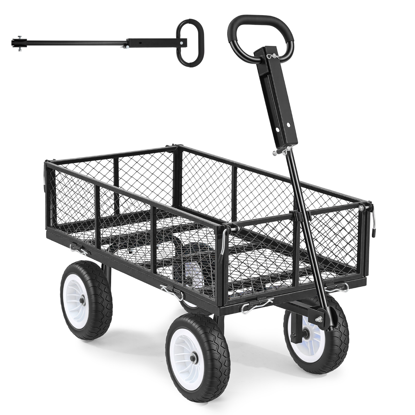Vevor Garden Cart, 408.2 Kg, Heavy Duty And Garden Utility Wagon With 10-inch Tires, Outdoor Gardening Stool With Adjustable Handle, Detachable Side Panels, To Atv Or Tractor, Black
