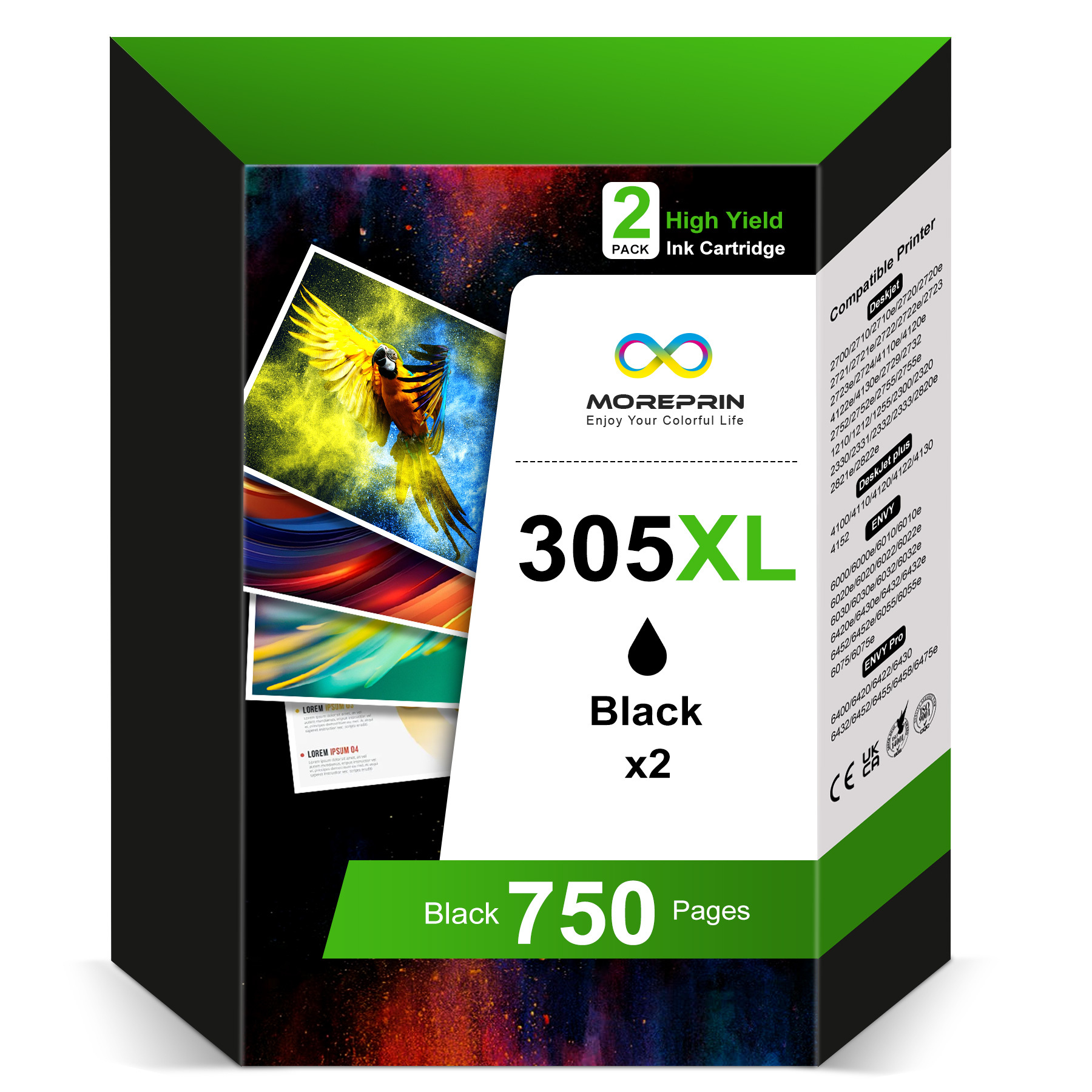 (2 Pack)305xl Printer Cartridges Black Compatible With 305 Black With 2820e Cartridges 2700 2710 2720e 2724 4120 4120e 4110 4110e 6000 6020e 6032 6032e 6 400 6420 6420e 6432