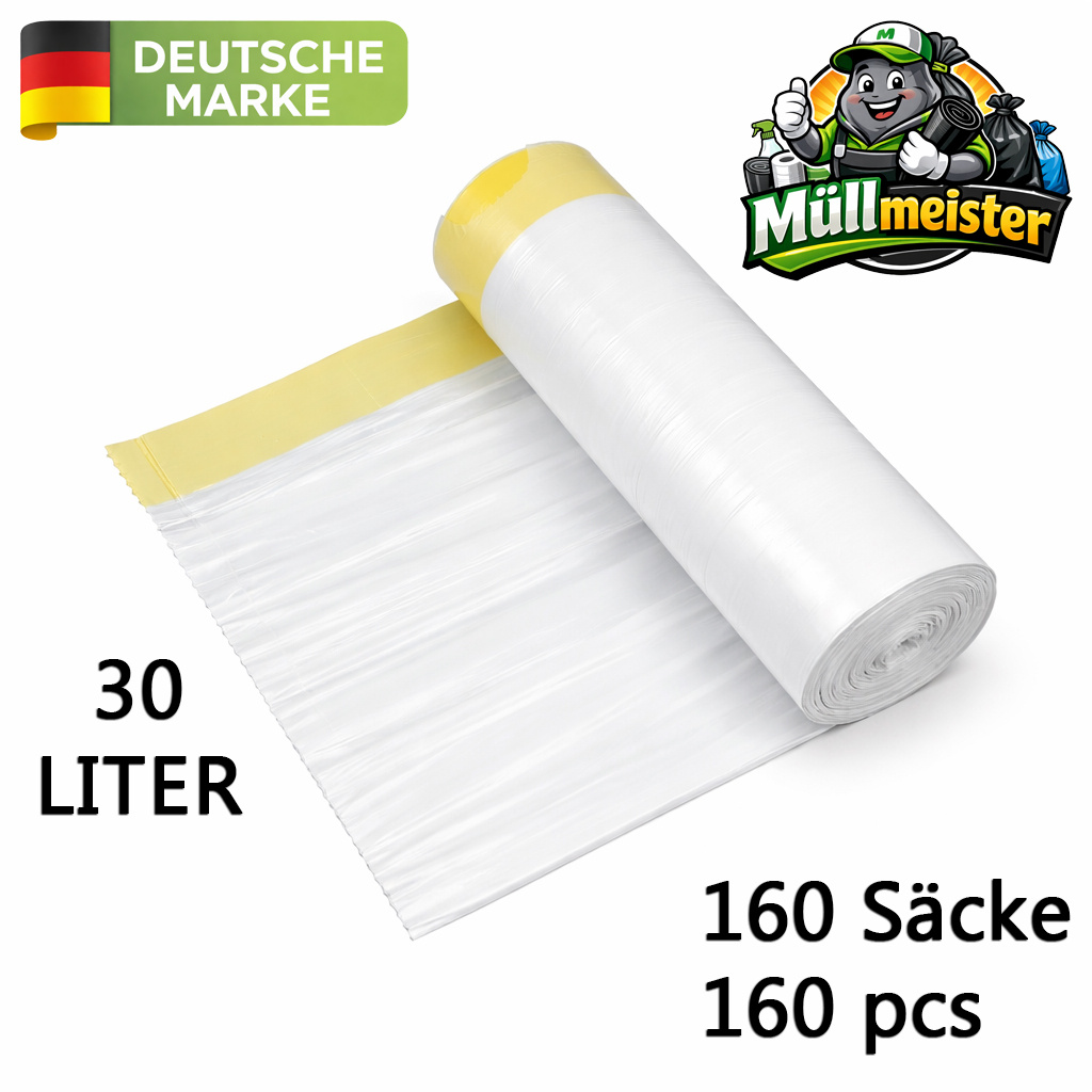 160 Drawstring Trash Bags | 30 | 40 Pieces Per Roll | 50 X 60 Cm | Tear-resistant & Liquid-proof | Garbage Bags | Trash Bags | Draw String Bags | For Household, Garden, Waste |