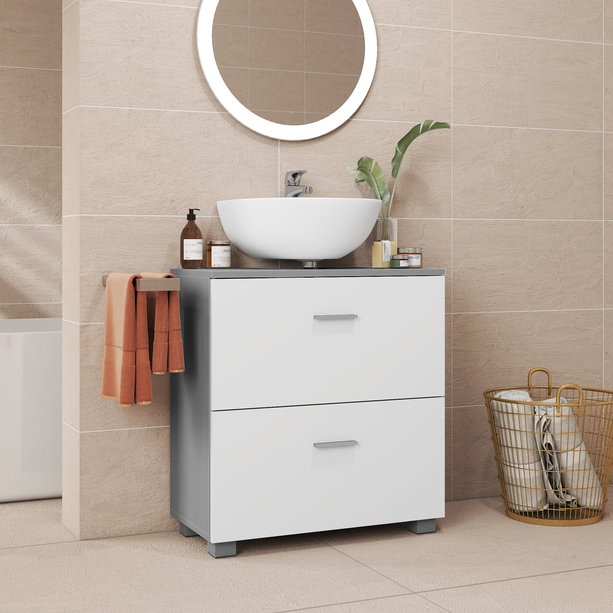 Image of Under-sink Cabinet With Drawers, Bathroom Cabinet With High Legs, Storage Cabinet, 60 X 30 .8 Cm