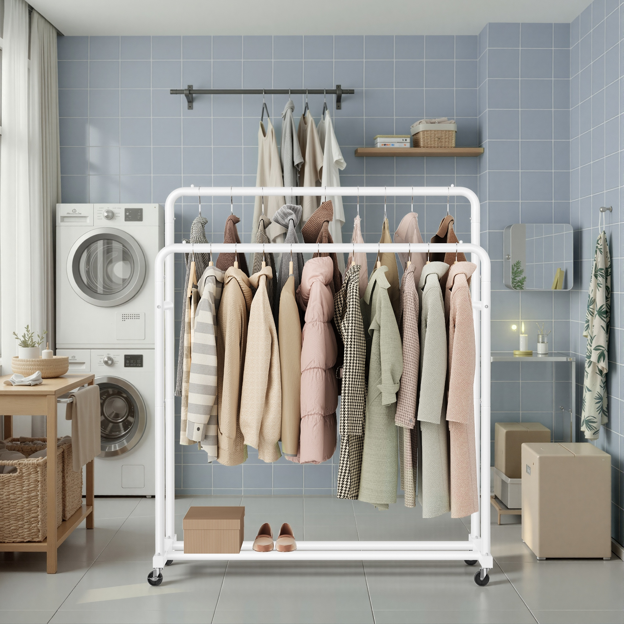 Clothes Rack, Garment Rack On Wheels, Coat Stand, With Brake