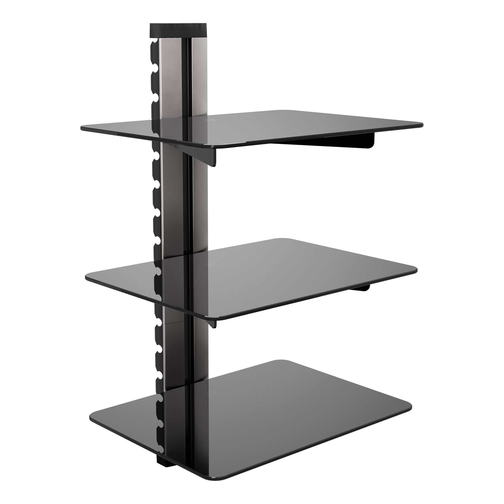 Wall Mounted 3 Tier Tempered Glass AV Shelf with Cable Management
