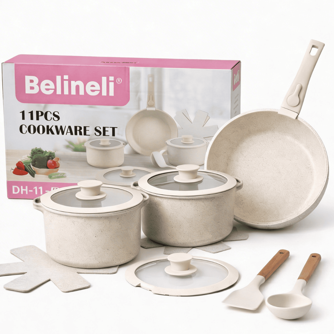 TEMU Set di pentole antiaderenti da 11 pezzi, 11 in 1, pentole e padelle con rimovibile, adatti per e induzione, base spessa, set completo, facile da