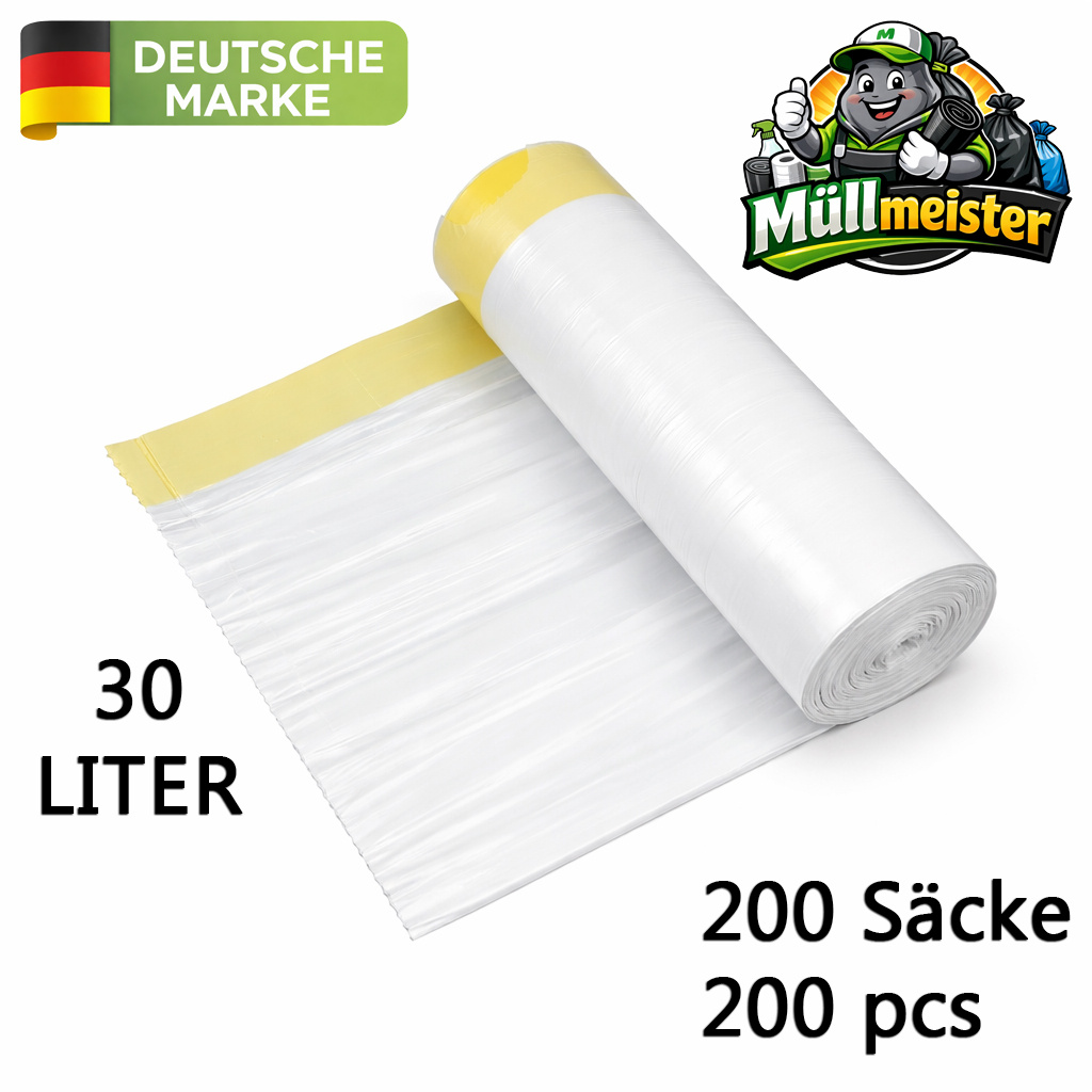 Image of 200 Drawstring Trash Bags | 30 | 40 Pieces Per Roll | 50 X 60 Cm | Tear-resistant & Liquid-proof | Garbage Bags | Trash Bags | Draw String Bags | For Household, Garden, Waste |