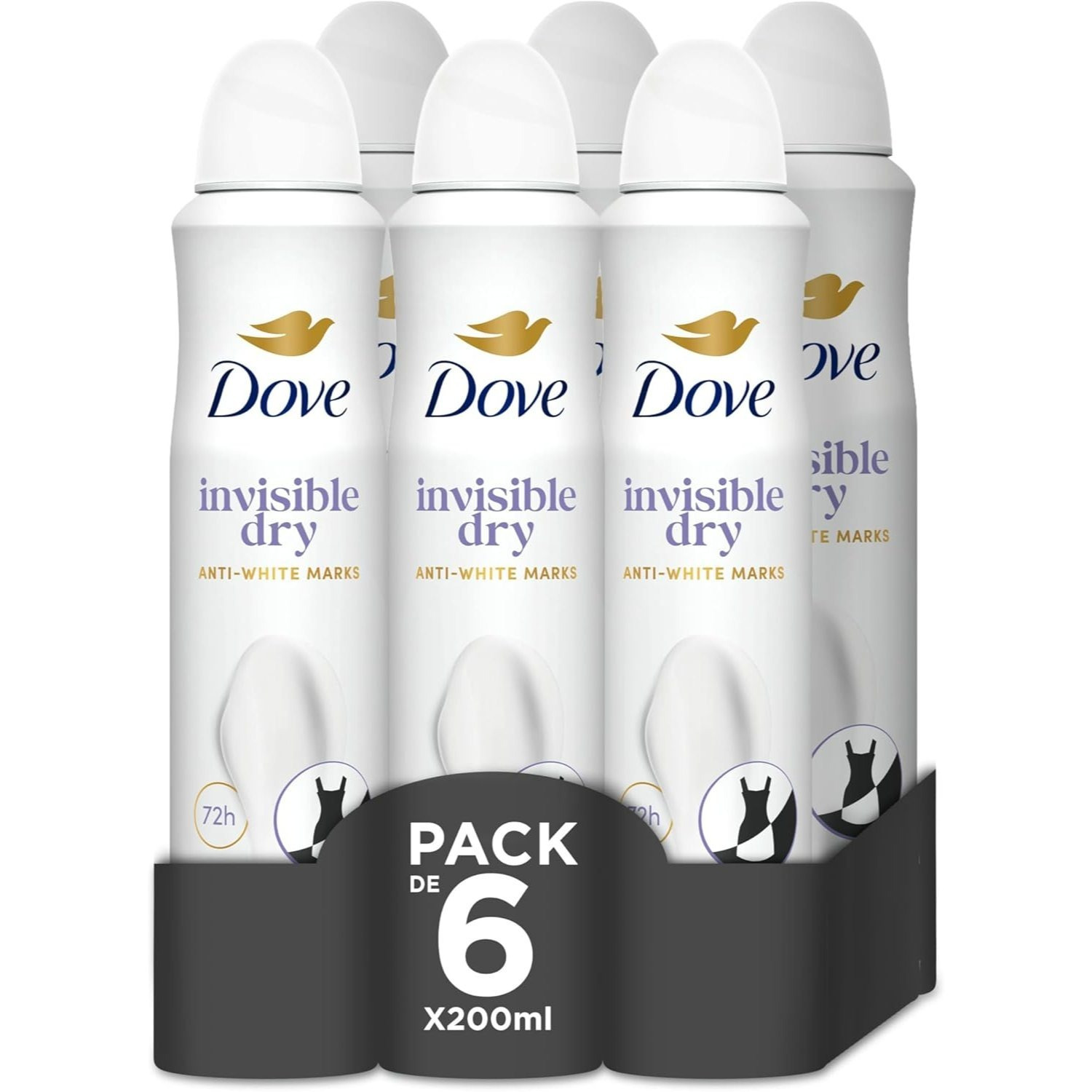 TEMU Dove Desodorante Protección 72 horas Spray 200ml - Pack de 6 x 200 ml - Antimanchas